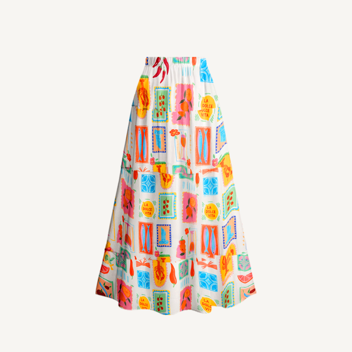 Tropical Stamp Print Ruffled V Neck One Piece Swimsuit and Matching Midi Skirt Set