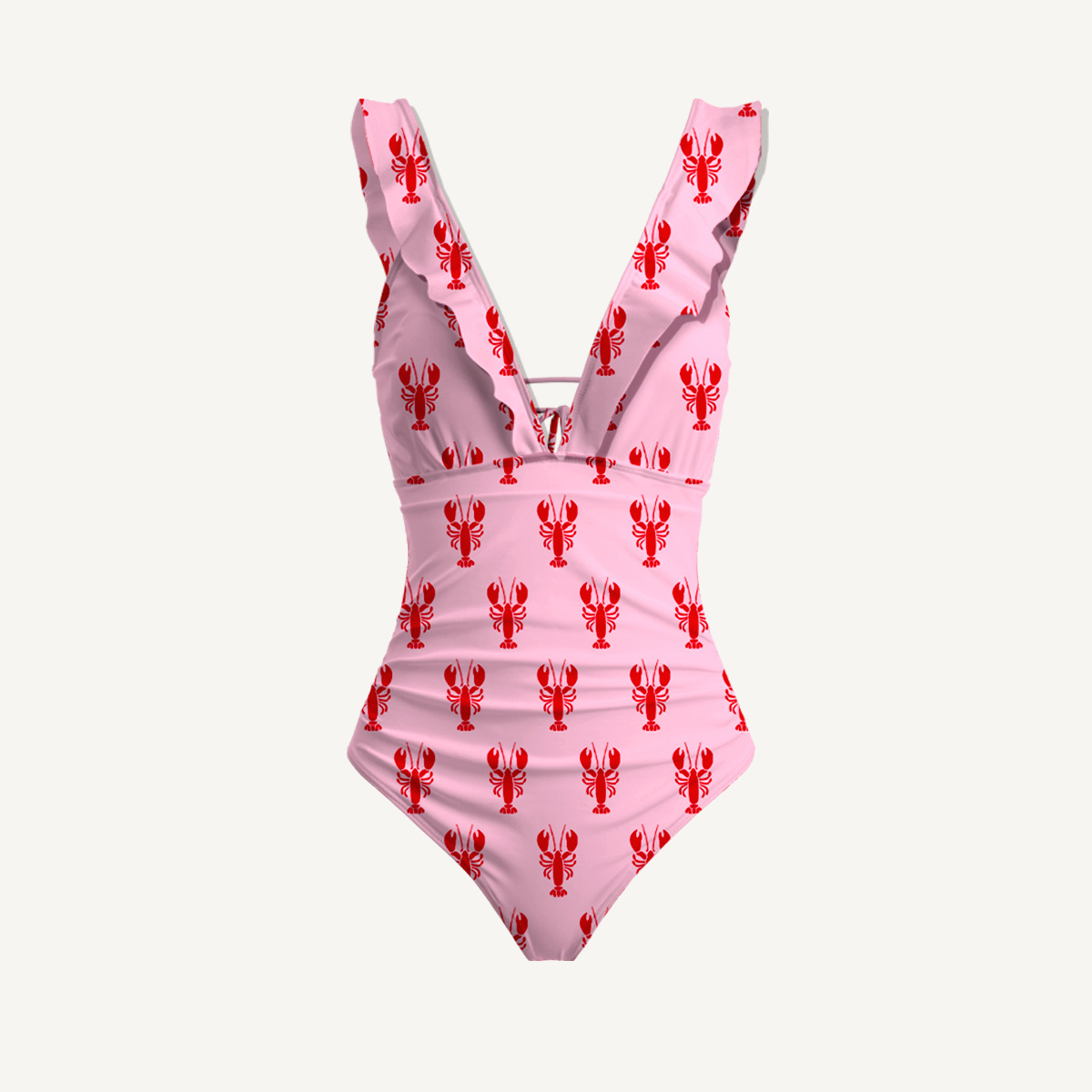 Pink Lobster Ruffled V Neck One Piece Swimsuit and Matching Midi Skirt Set