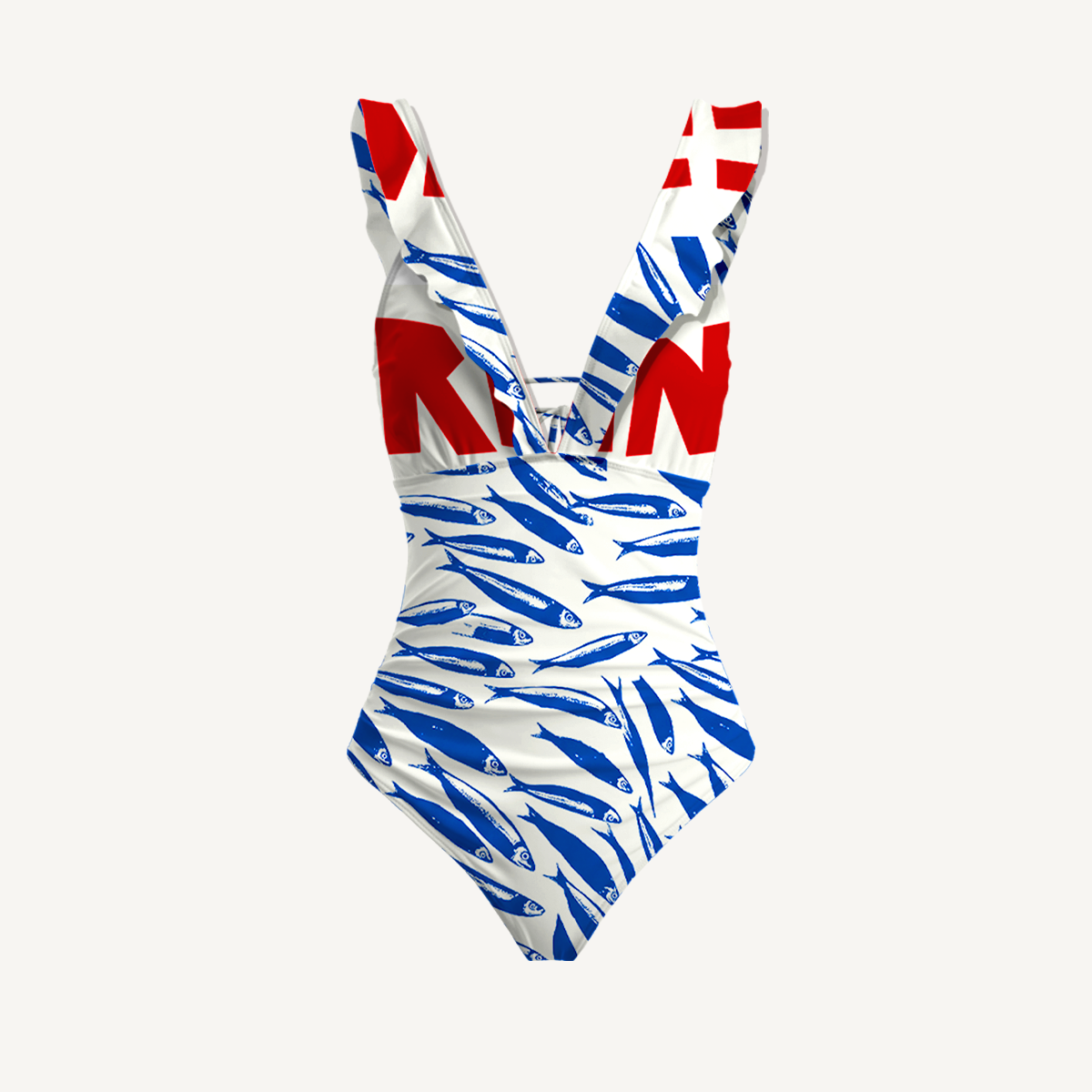 Blue Sardine & Fresh Ruffled V Neck One Piece Swimsuit and Matching Midi Skirt Set