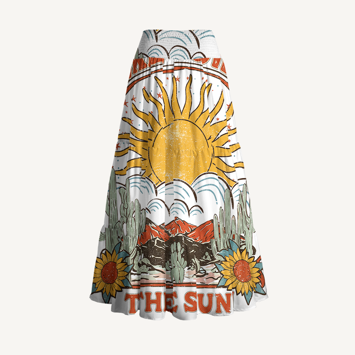 Retro Sun & Palm Maxi Skirt & Strapless Dress