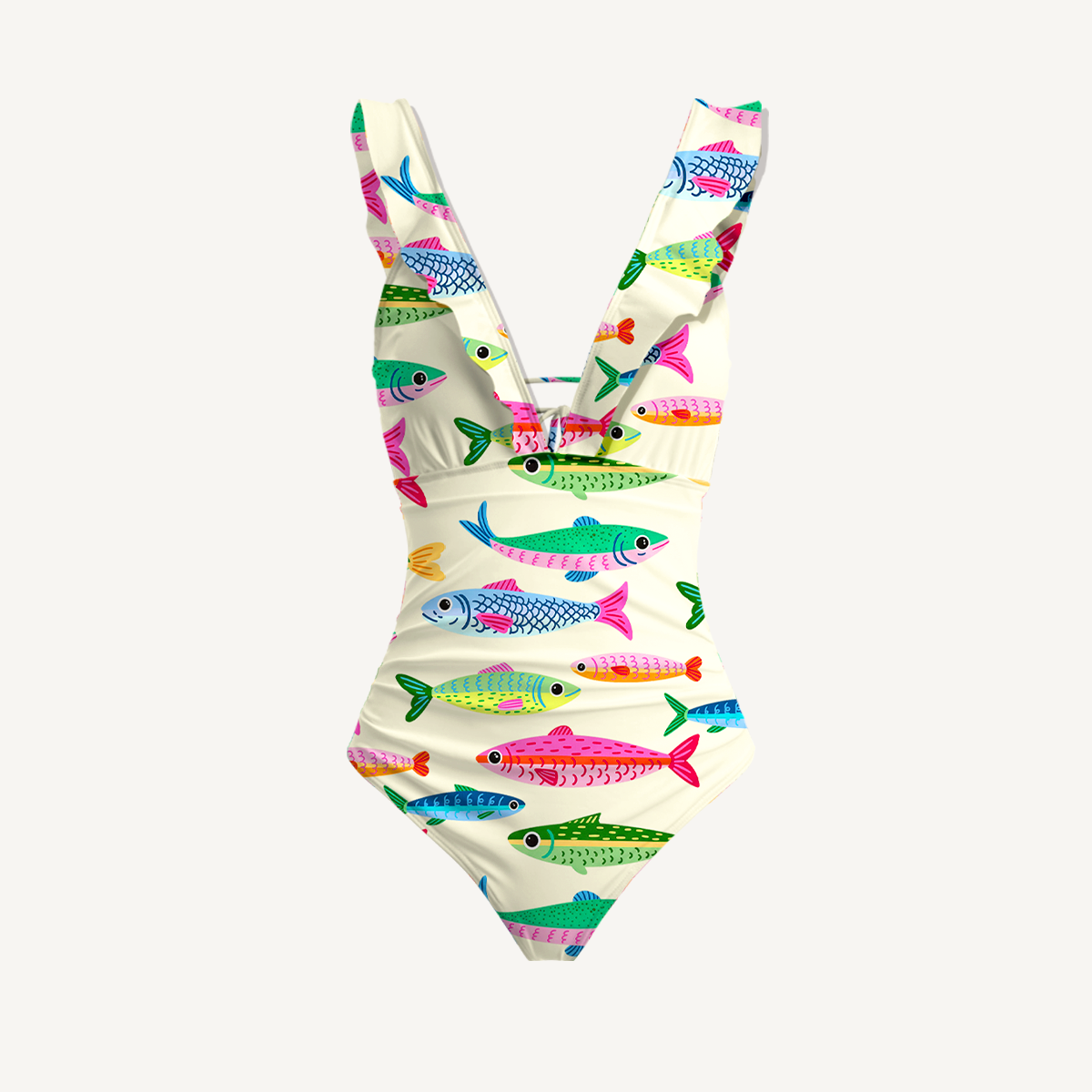 Bright Sardine Ruffled V Neck One Piece Swimsuit and Matching Midi Skirt Set