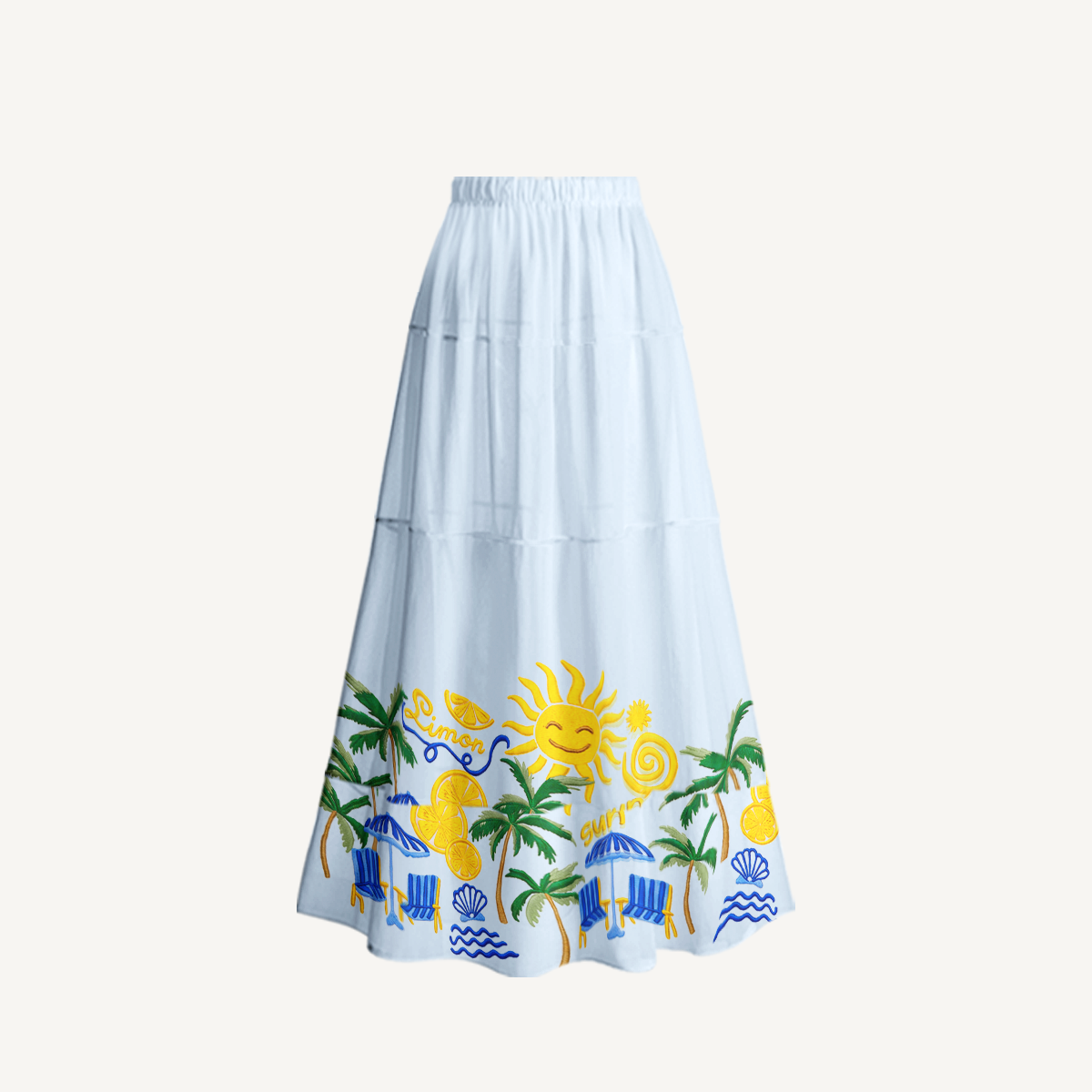 Lemon & Palm Beach Ruffled V Neck One Piece Swimsuit and Matching Midi Skirt Set