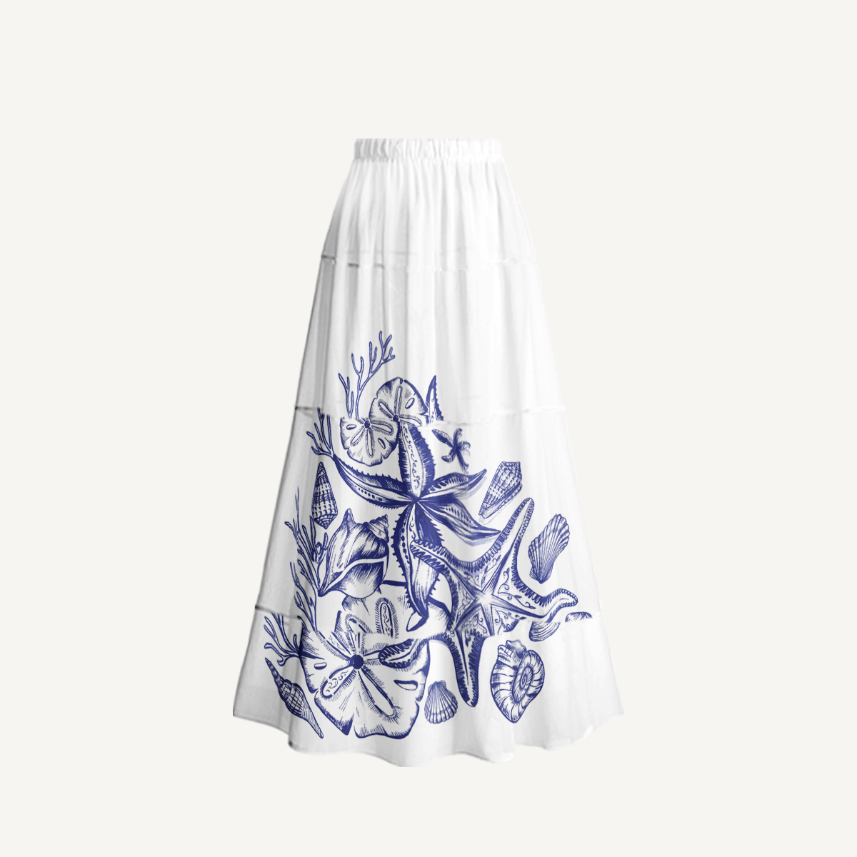 Coastal Nautical Starfish Ruffled V Neck One Piece Swimsuit and Matching Midi Skirt Set