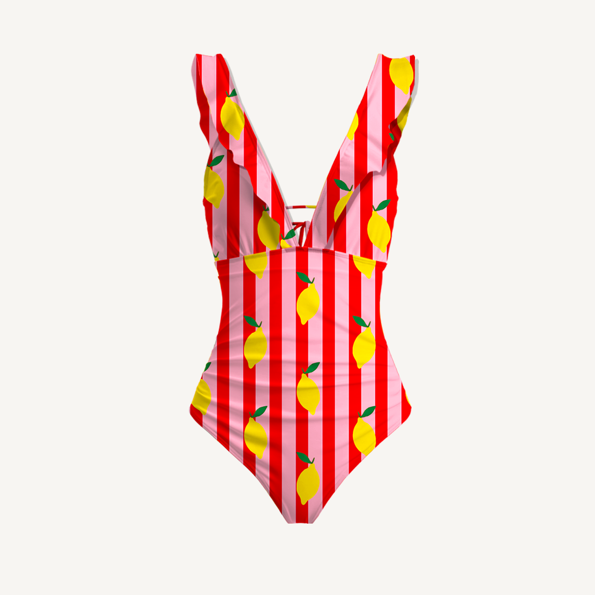 Citrus Stripe Ruffled V Neck One Piece Swimsuit and Matching Midi Skirt Set