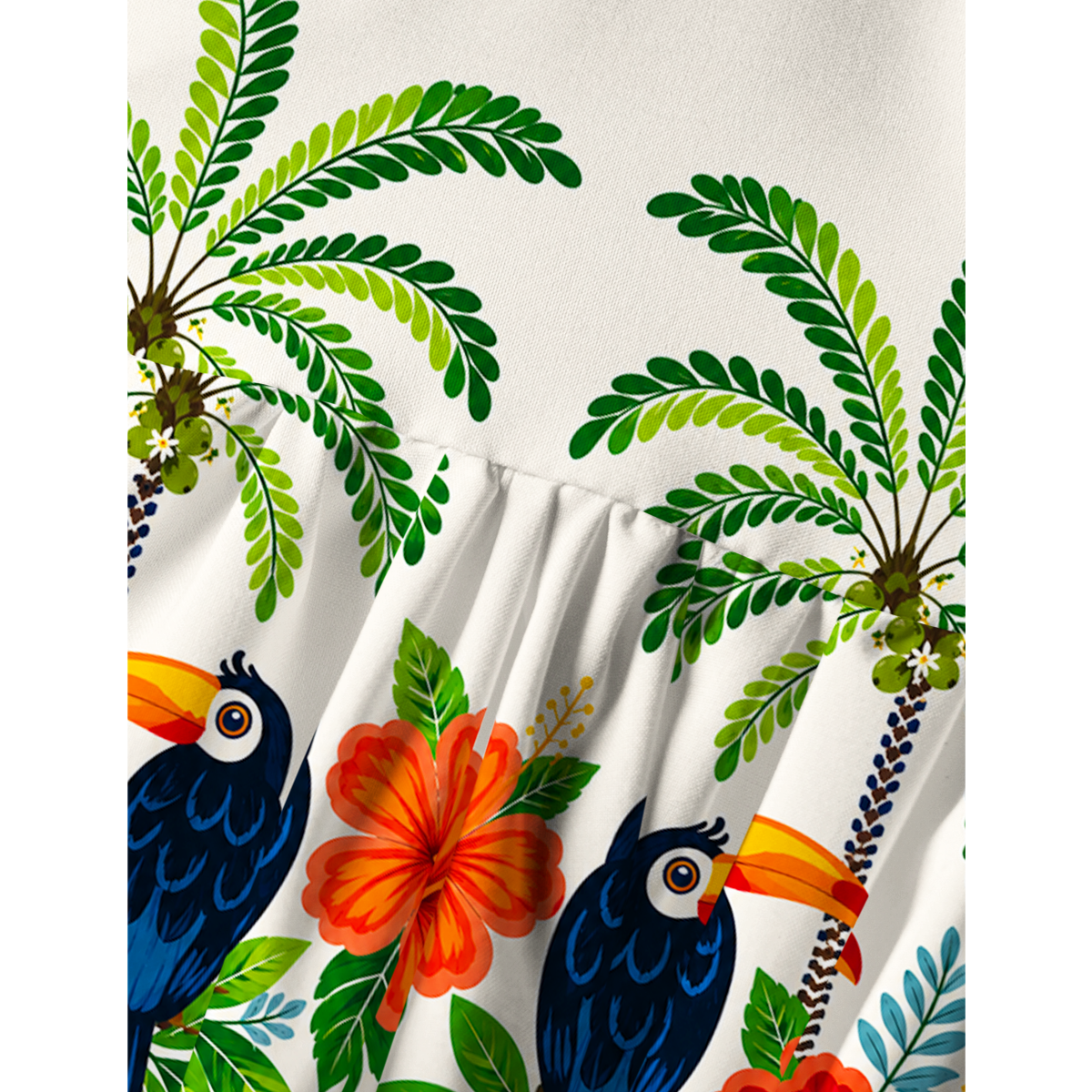 Vibrant Tropical Toucan Print Spaghetti Strap Mini Dress