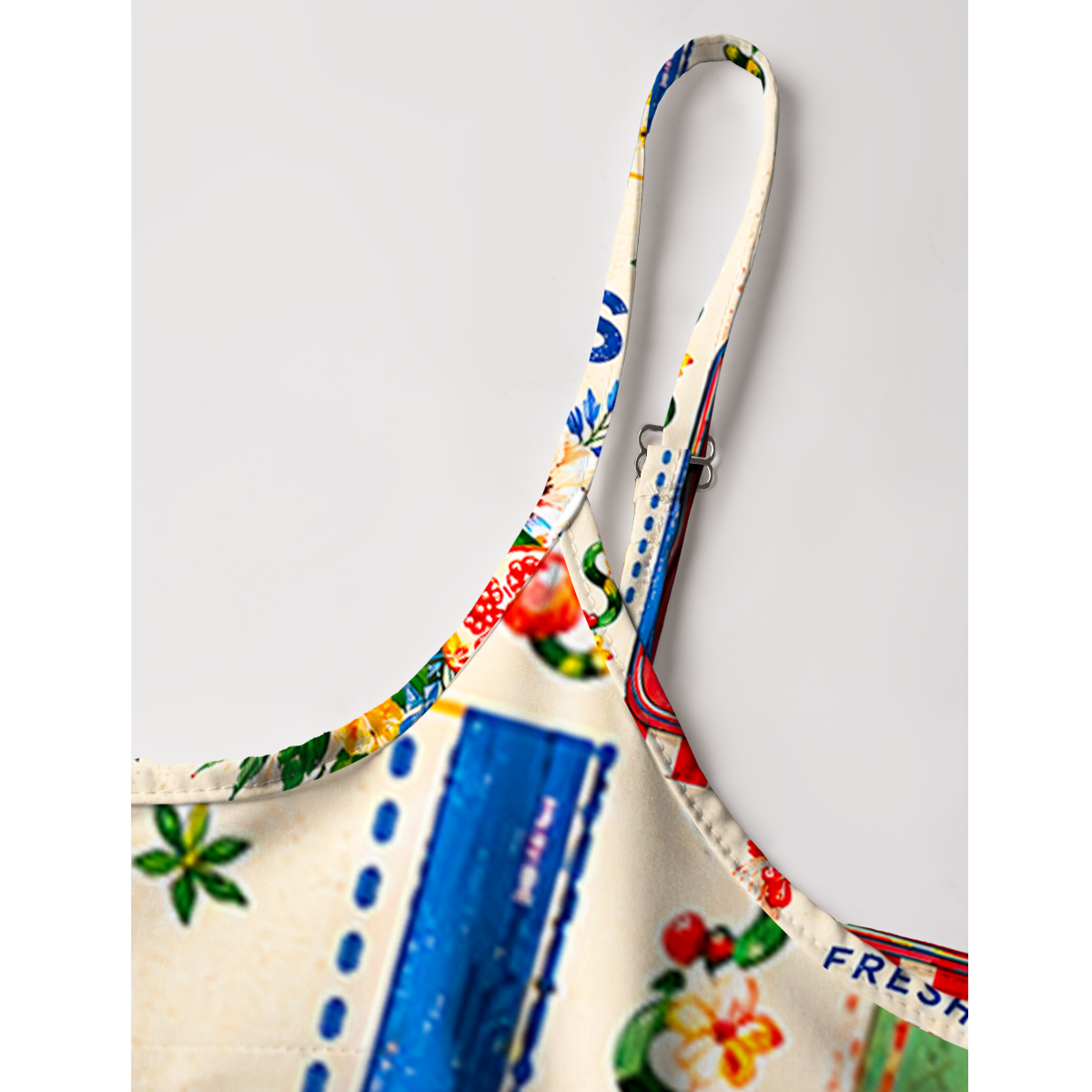Fruits, Flowers & Fish Feast Print Spaghetti Strap Mini Dress