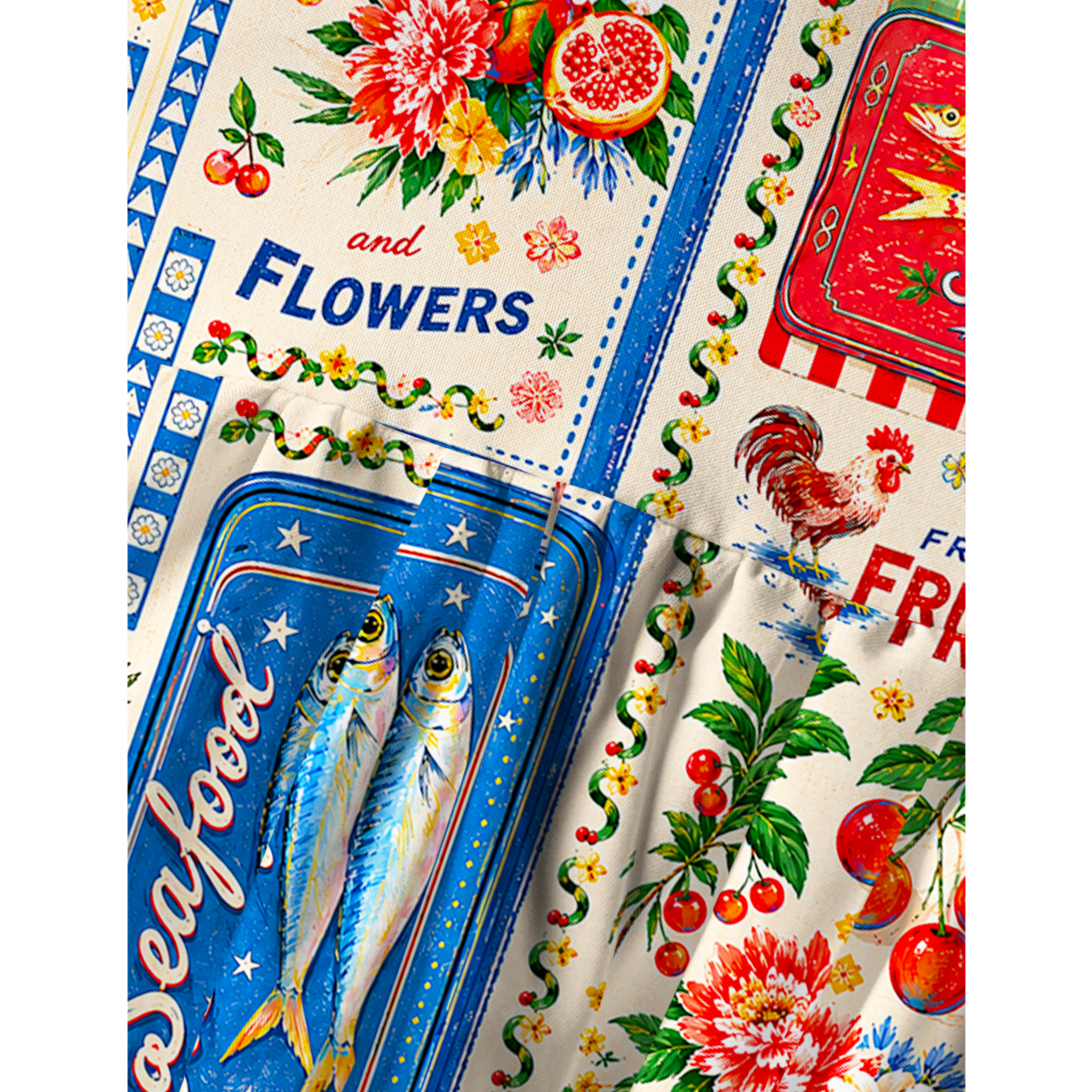 Fruits, Flowers & Fish Feast Print Spaghetti Strap Mini Dress