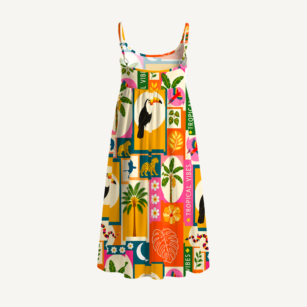 Tropical Patchwork Print Spaghetti Strap Mini Dress