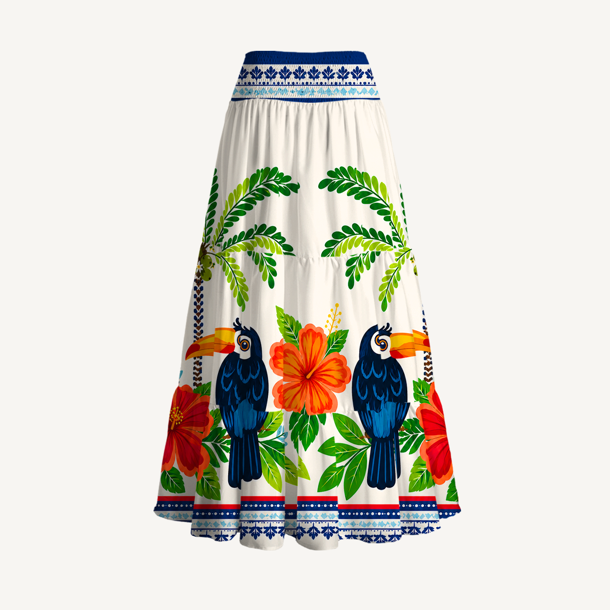 Vibrant Tropical Toucan Maxi Skirt & Strapless Dress  