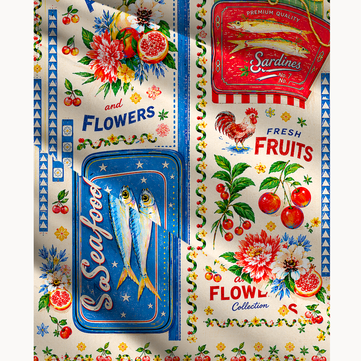 Fruits, Flowers & Fish Feast Print Maxi Skirt & Strapless Dress  