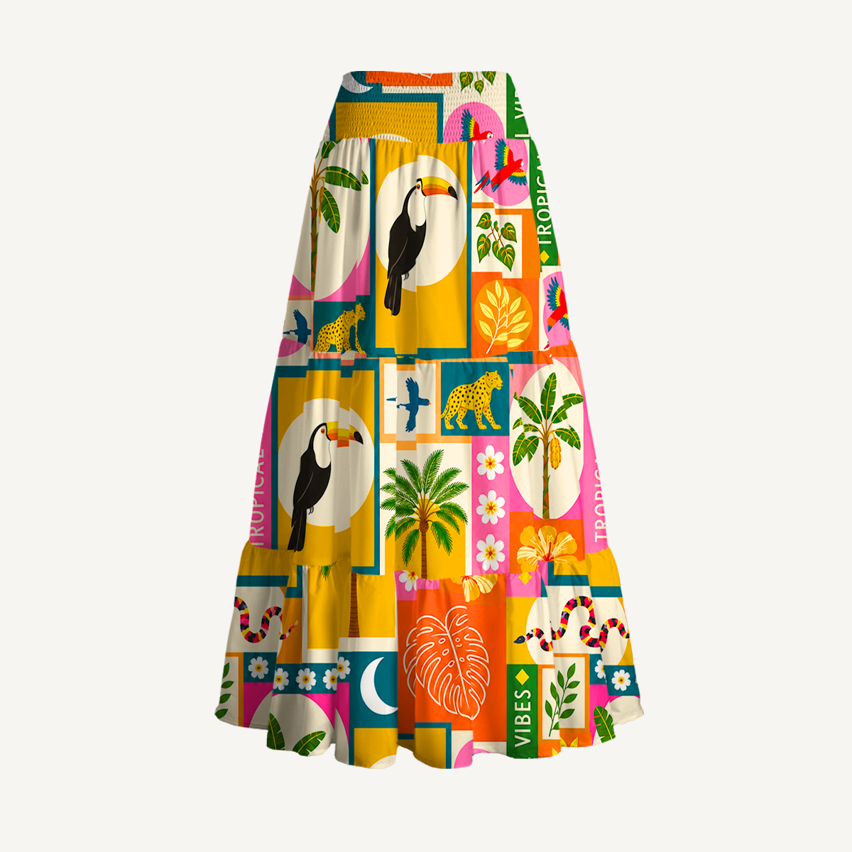 Tropical Patchwork Print Maxi Skirt & Strapless Dress  