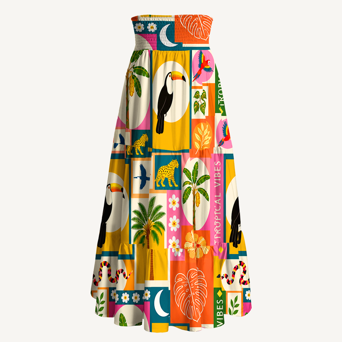 Tropical Patchwork Maxi Skirt & Strapless Dress  
