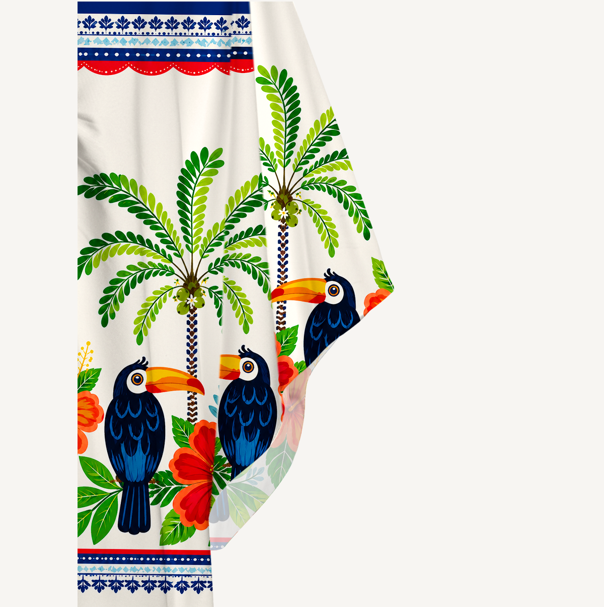 Vibrant Tropical Toucan Kimono Sleeve Kaftan Dress