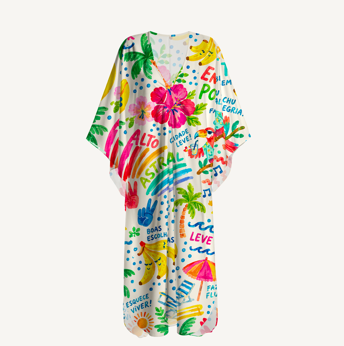 Rainbow Escape Kimono Sleeve Kaftan Dress