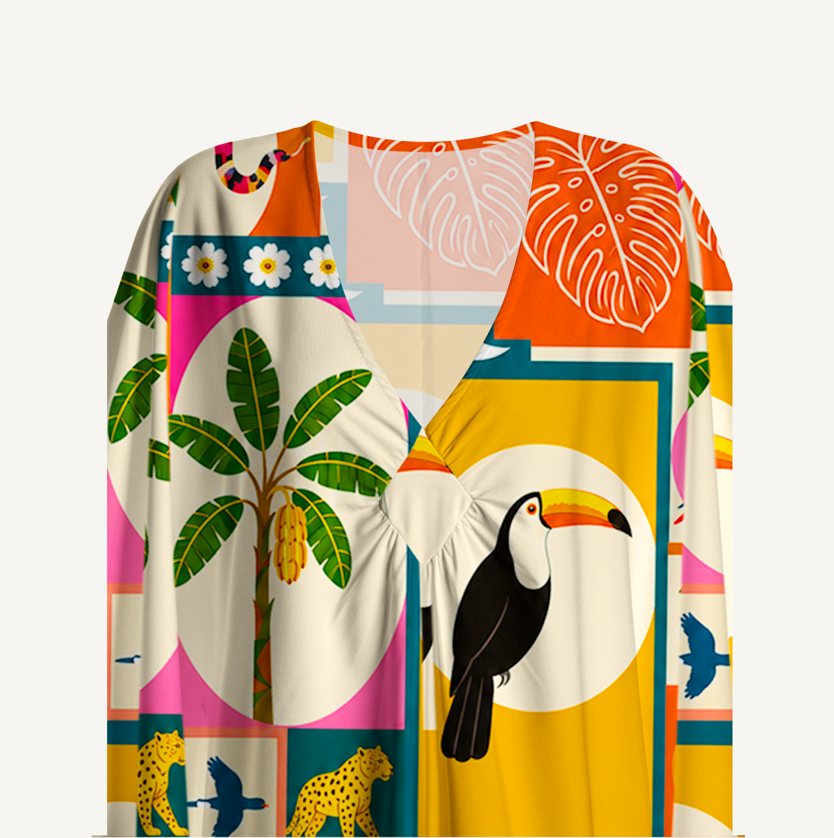 Tropical Patchwork Kimono Sleeve Kaftan Dress