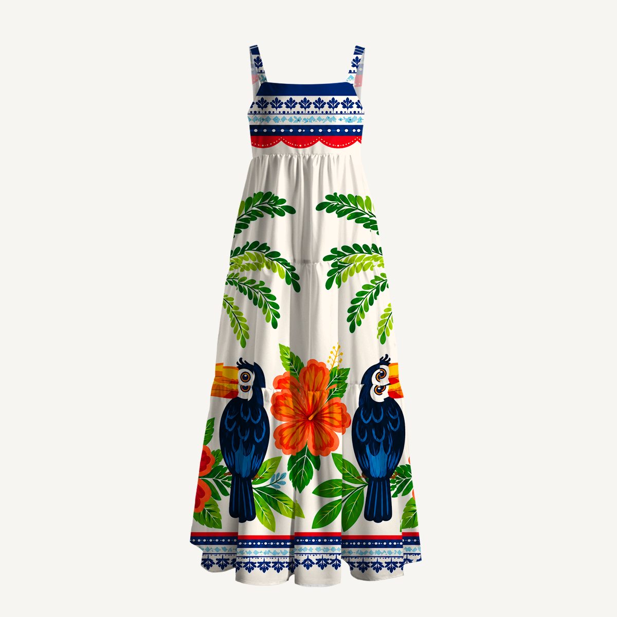 Vibrant Tropical Toucan Wide Straps Maxi Dress With Pockets