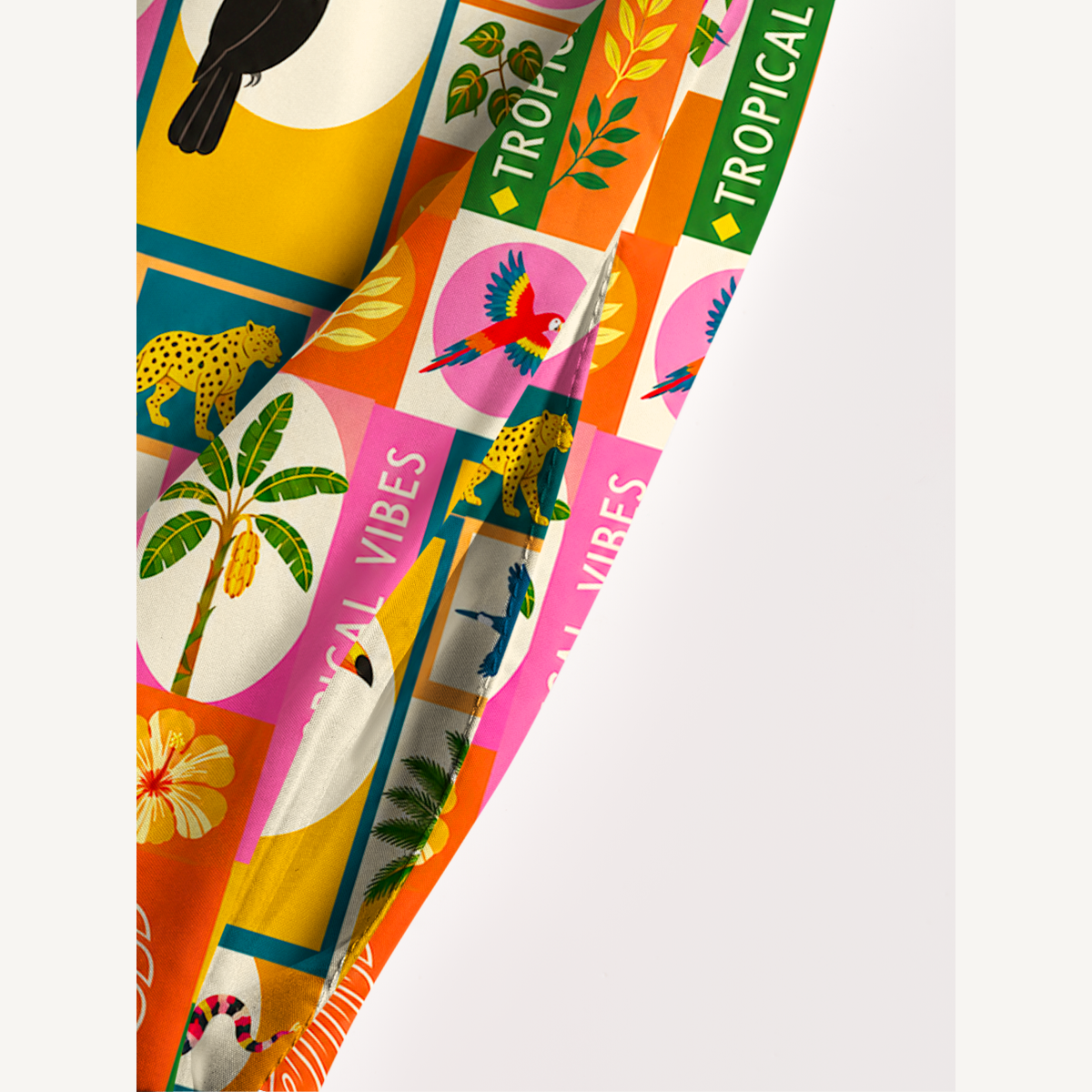 Tropical Patchwork Wide Straps Maxi Dress With Pockets