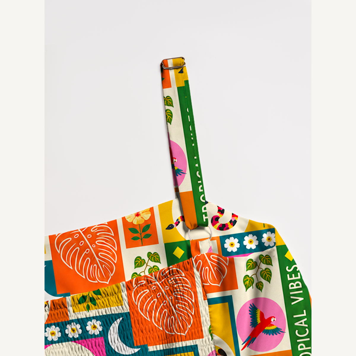 Tropical Patchwork Wide Straps Maxi Dress With Pockets