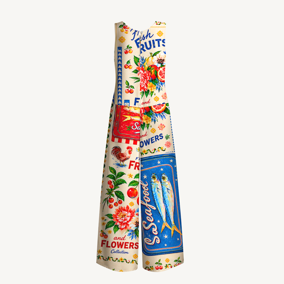 Fruits, Flowers & Fish Feast Jumpsuit with Pockets for Women