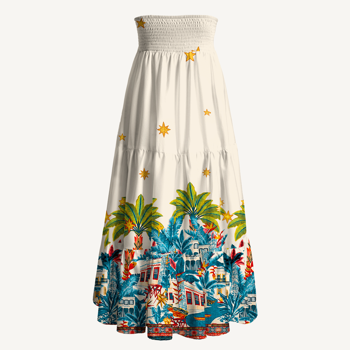 Retro Sun & Palm Maxi Skirt & Strapless Dress  