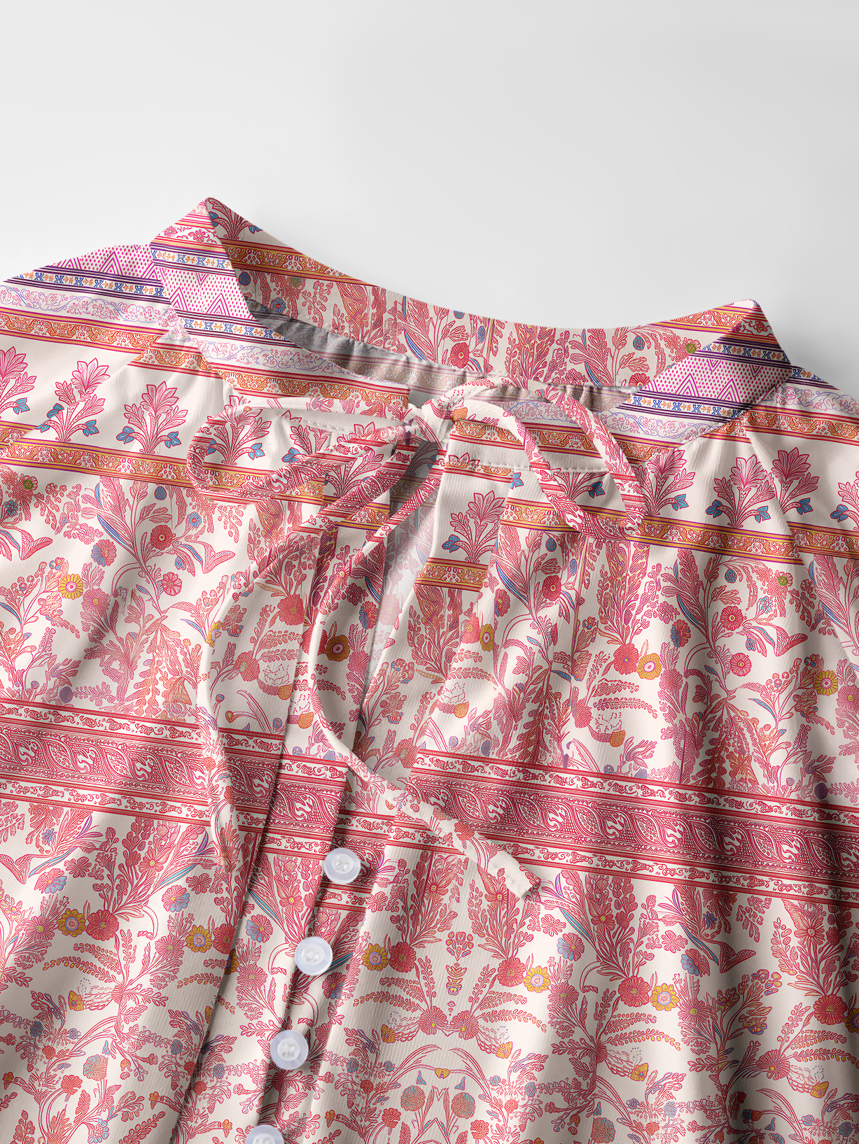 Rosewood Vintage Garden Print Boho Long Sleeve Tie‑Neck Blouse