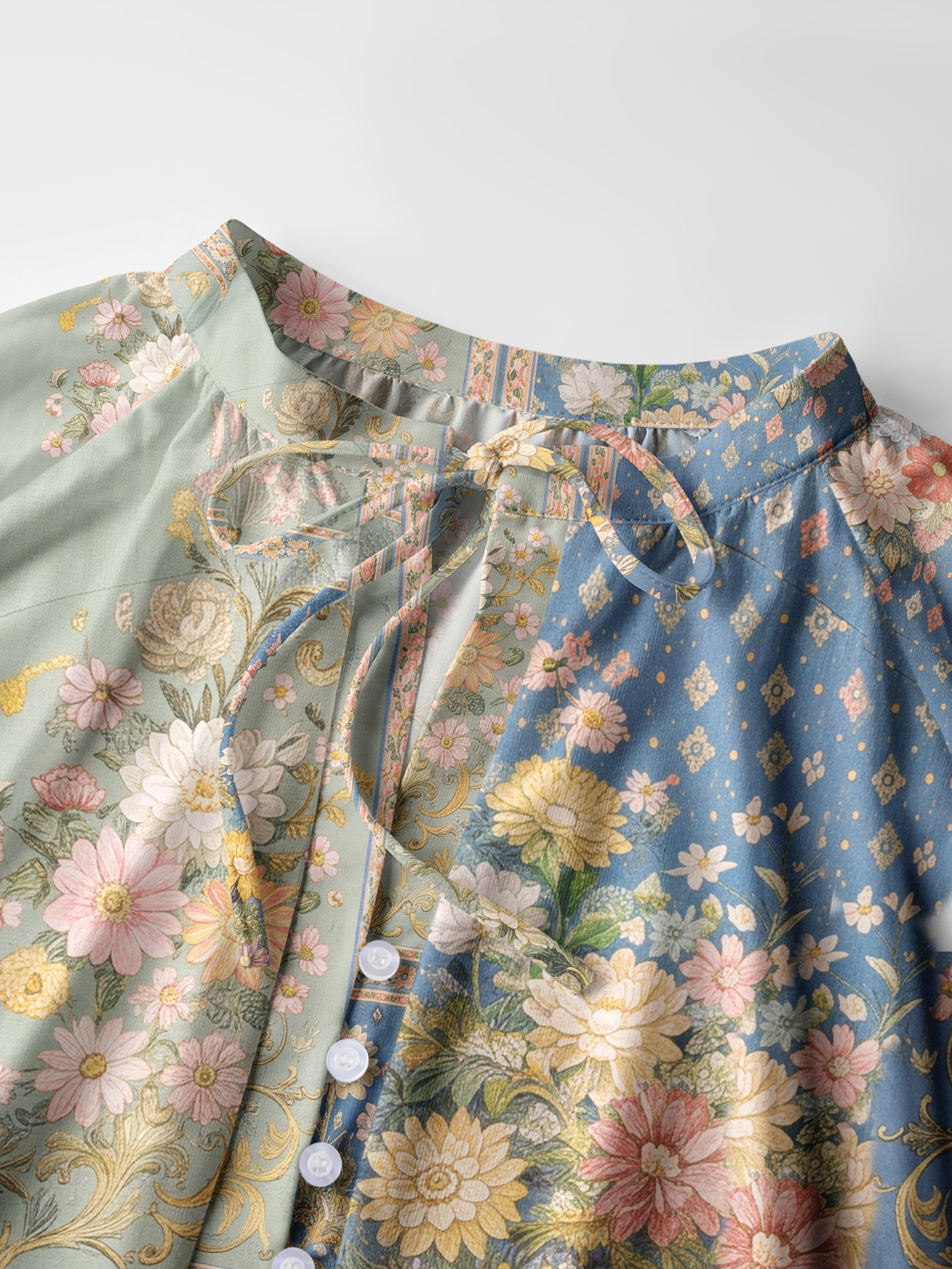 Van Gogh Bouquet of Flowers in a Vase Long Sleeve Tie‑Neck Blouse
