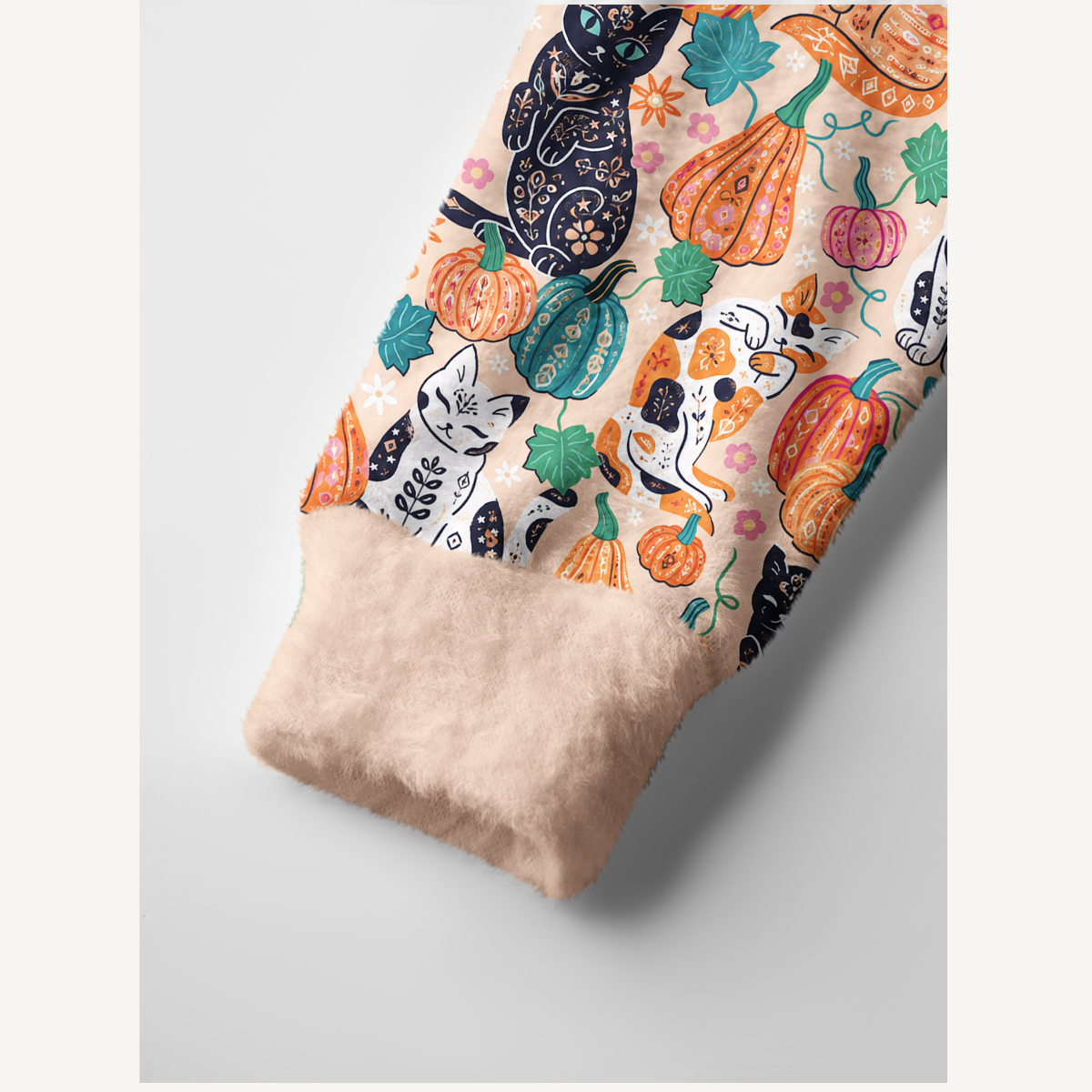 Autumn Black Cat & Pumpkin Floral Cardigan Sweaters