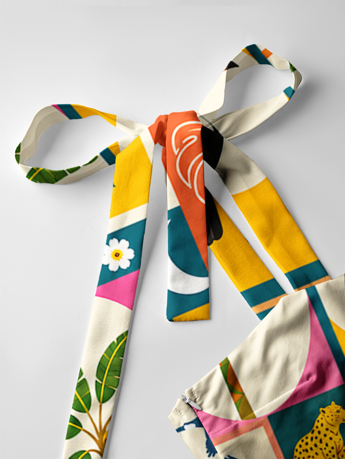 Tropical Patchwork Bow Strap Maxi Dress