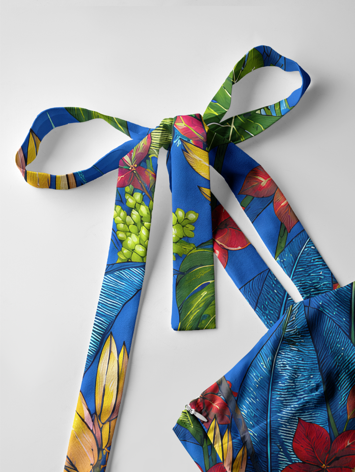 Tropical Bananas & Flowers on Blue Bow Strap Maxi Dress