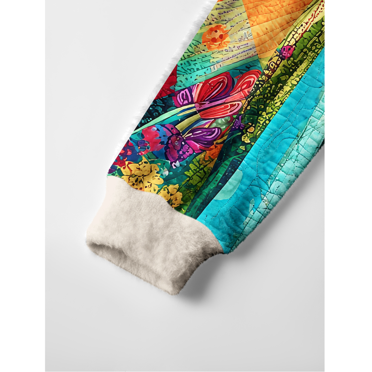 Rainbow Sunburst Patchwork Print Crewneck Sweater