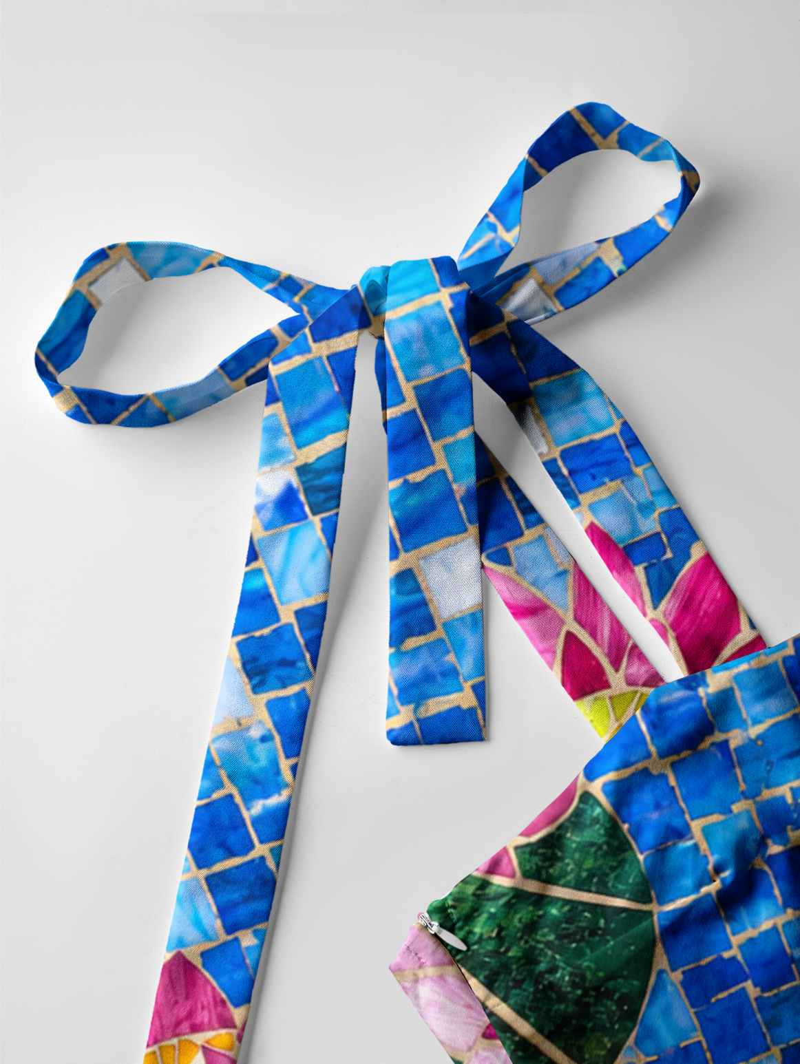 Mosaic Glass Lotus Bow Strap Maxi Dress