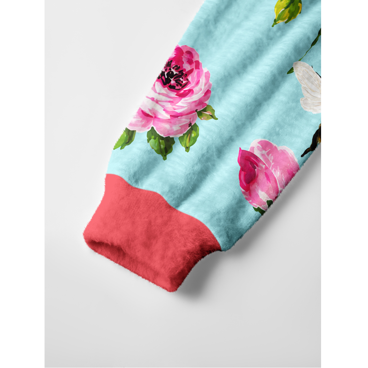 Pink Rose & Bumblebee Garden Print Crewneck Sweater