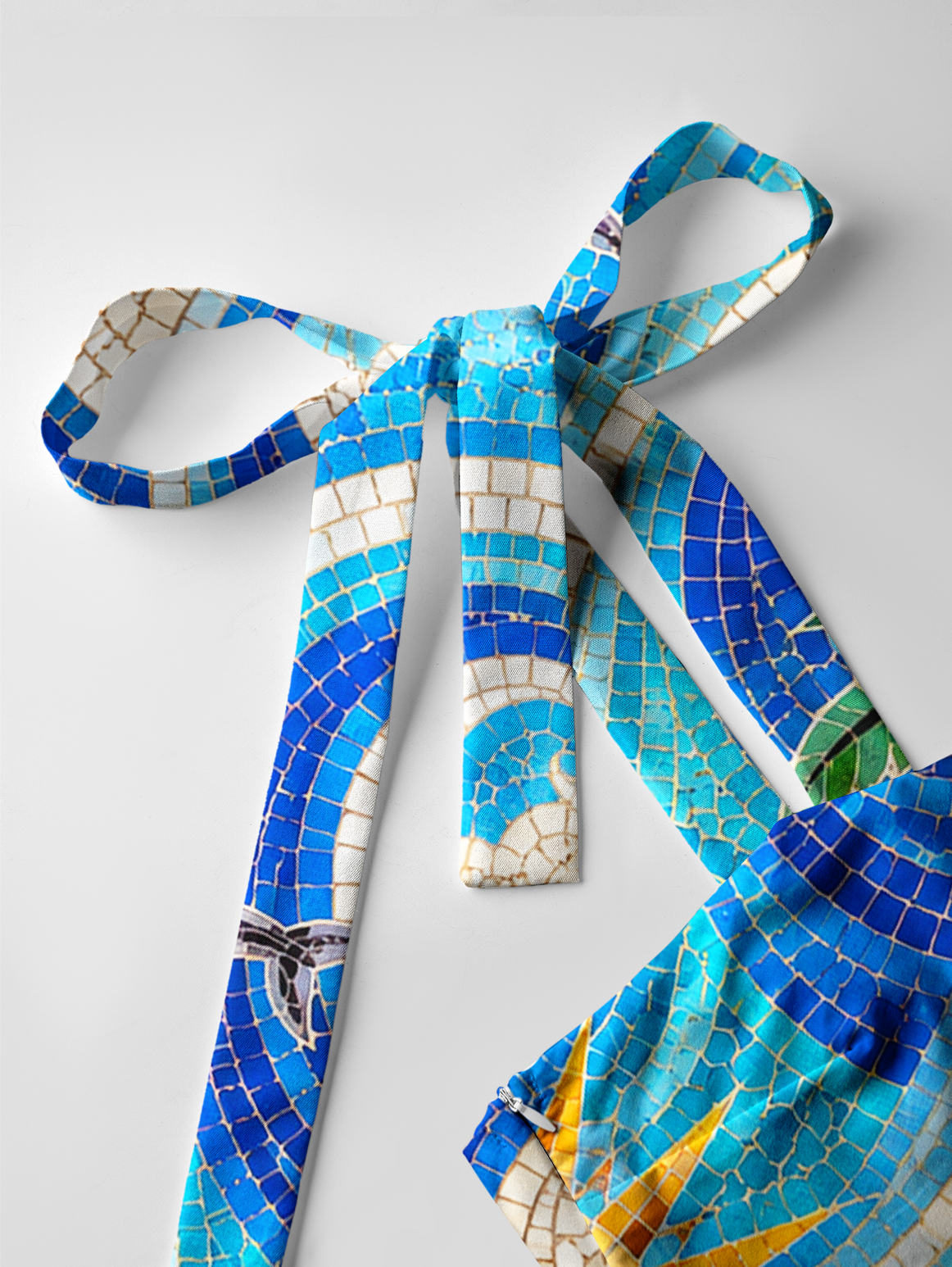 Sunset Mosaic Wave Dolphin Bow Strap Maxi Dress