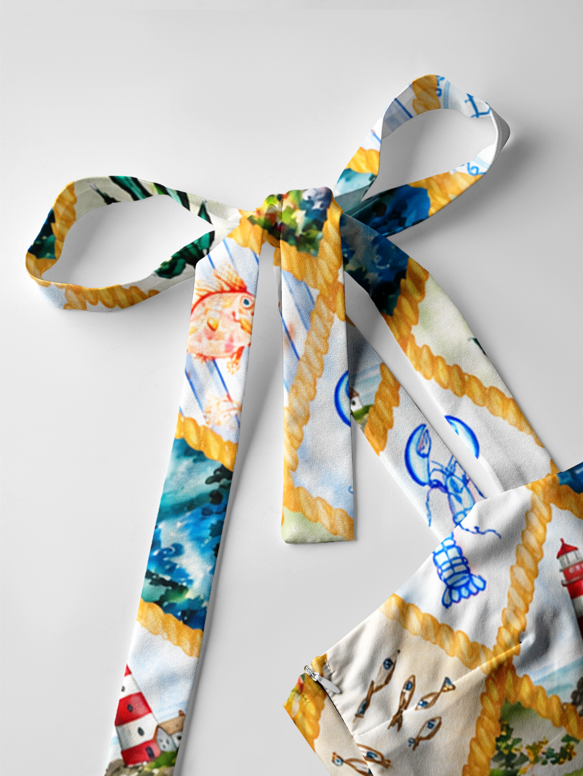 Coastal Patchwork Bow Strap Maxi Dress