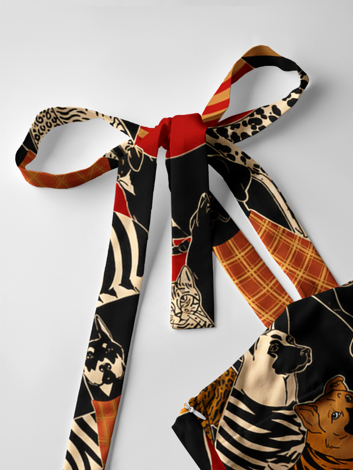 Patterned Cats & Dogs Bow Strap Maxi Dress