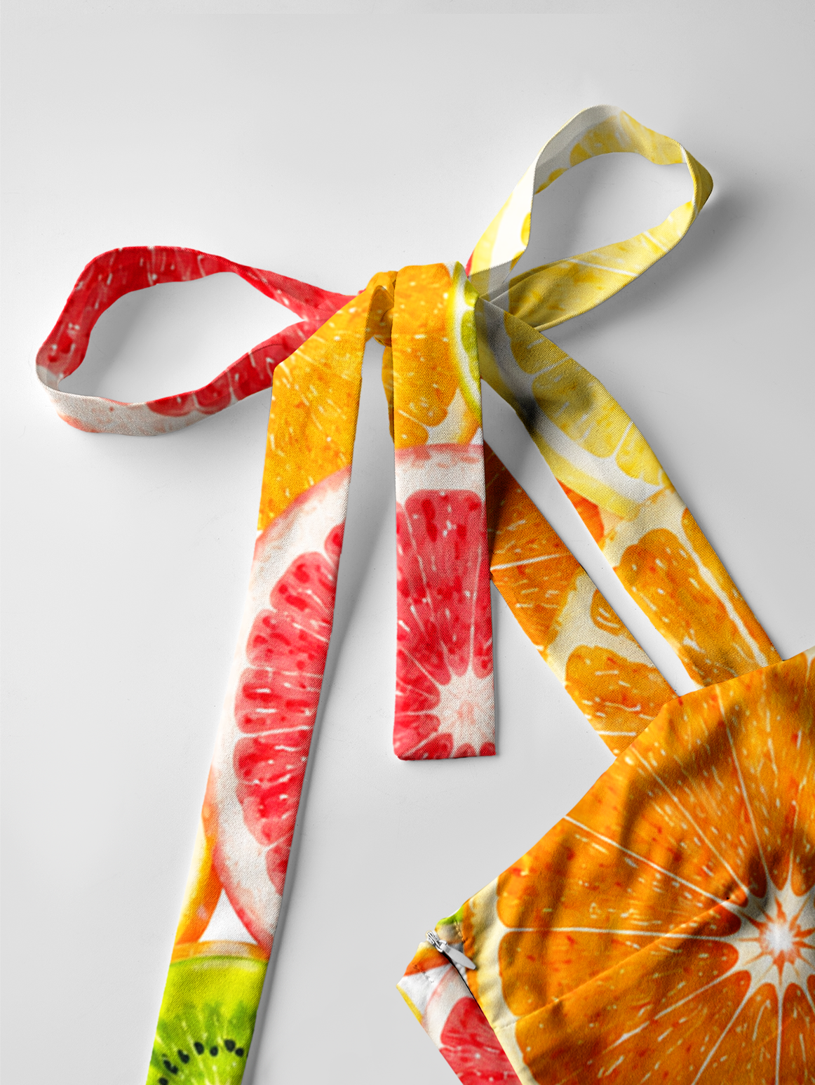Tropical Fruit Cut Bow Strap Maxi Dress