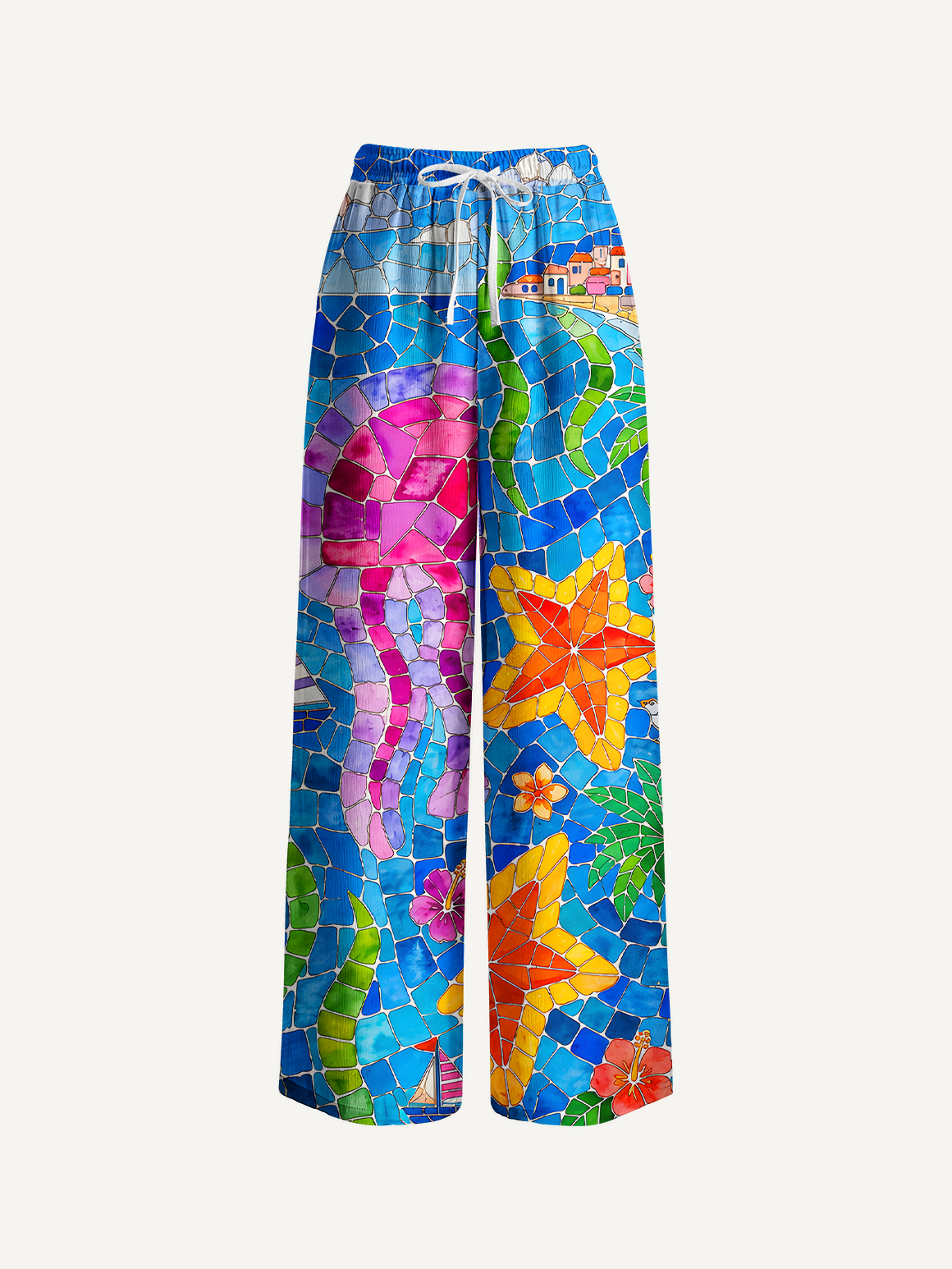Under the Sea Wide Leg Tie Waist Pants With Pockets