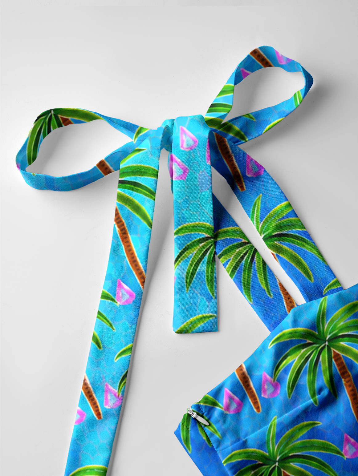 Mosaic Palm Tree Bow Strap Maxi Dress