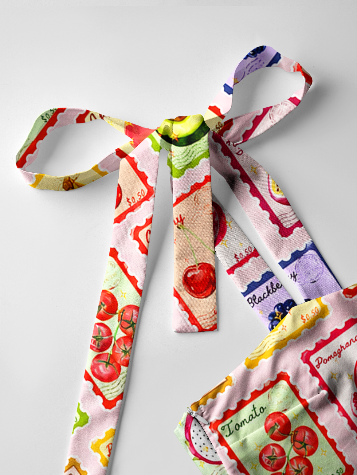 Summer Fruits Stamp Bow Strap Maxi Dress