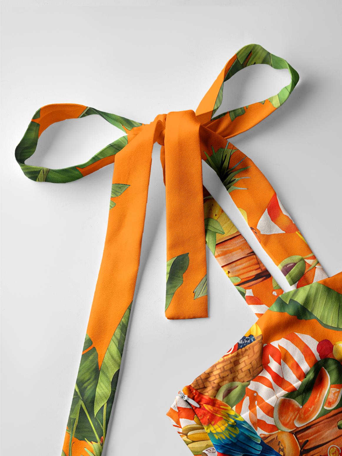 Tropical Parrot Fruit Feast Bow Strap Maxi Dress