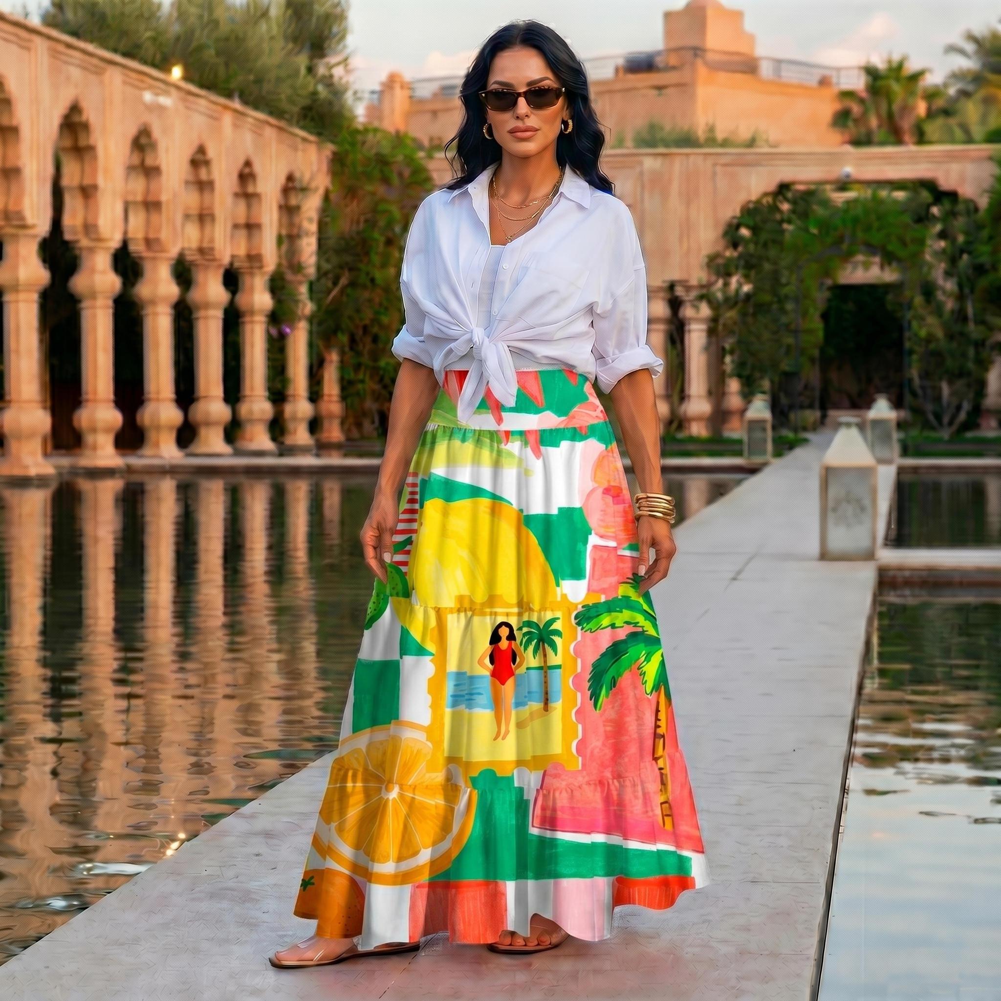 Tropical Floral & Palm Maxi Skirt & Strapless Dress  