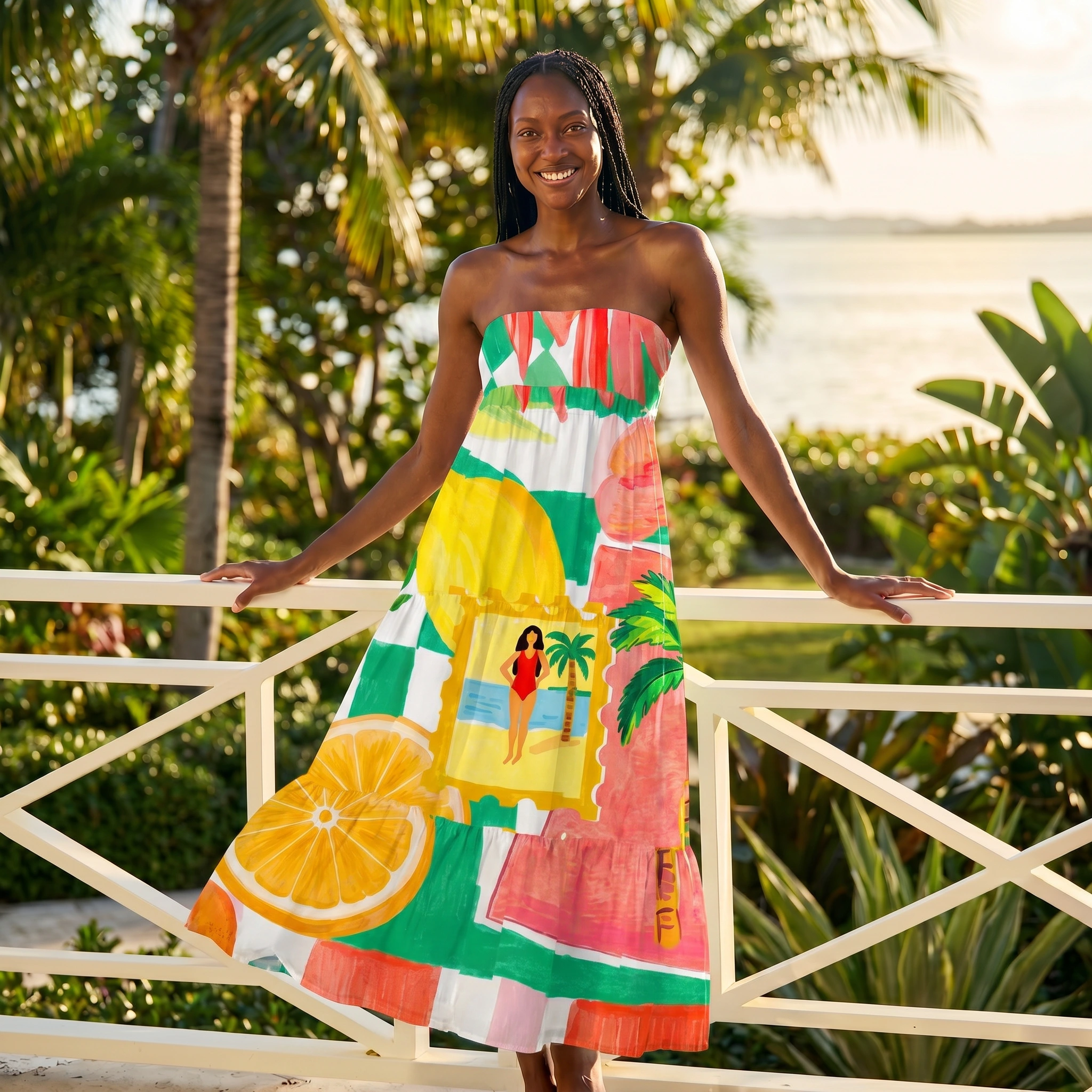 Tropical Floral & Palm Maxi Skirt & Strapless Dress  