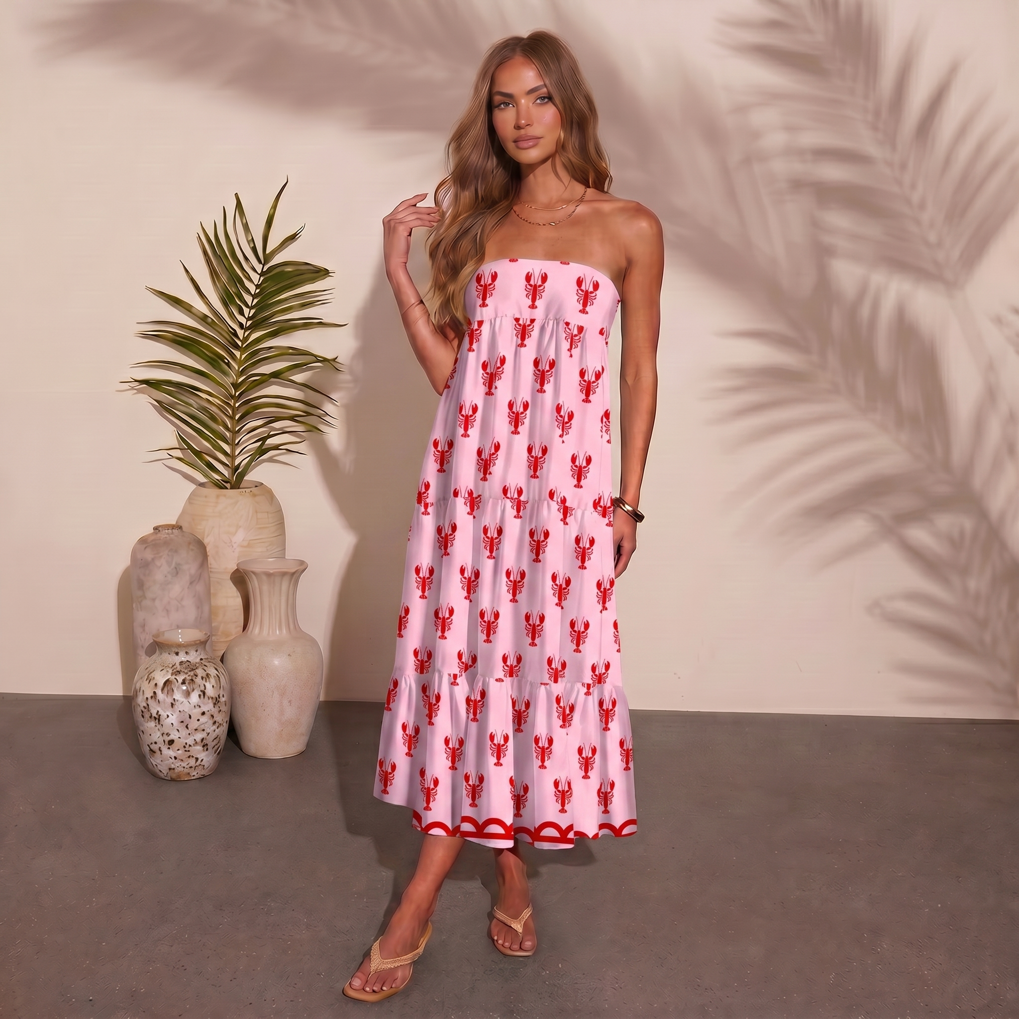 Pink Lobster Maxi Skirt & Strapless Dress  