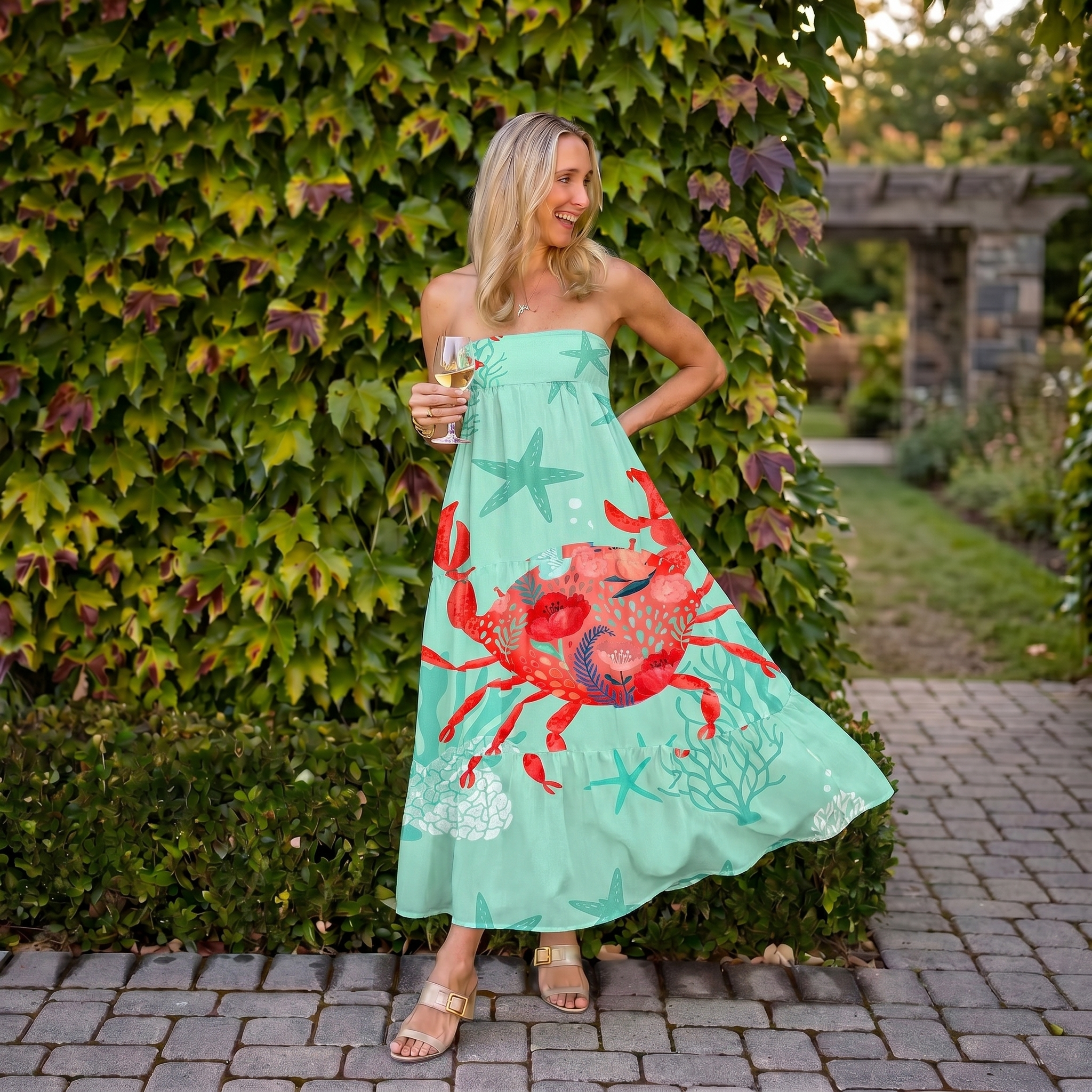 Floral Crab Maxi Skirt & Strapless Dress  