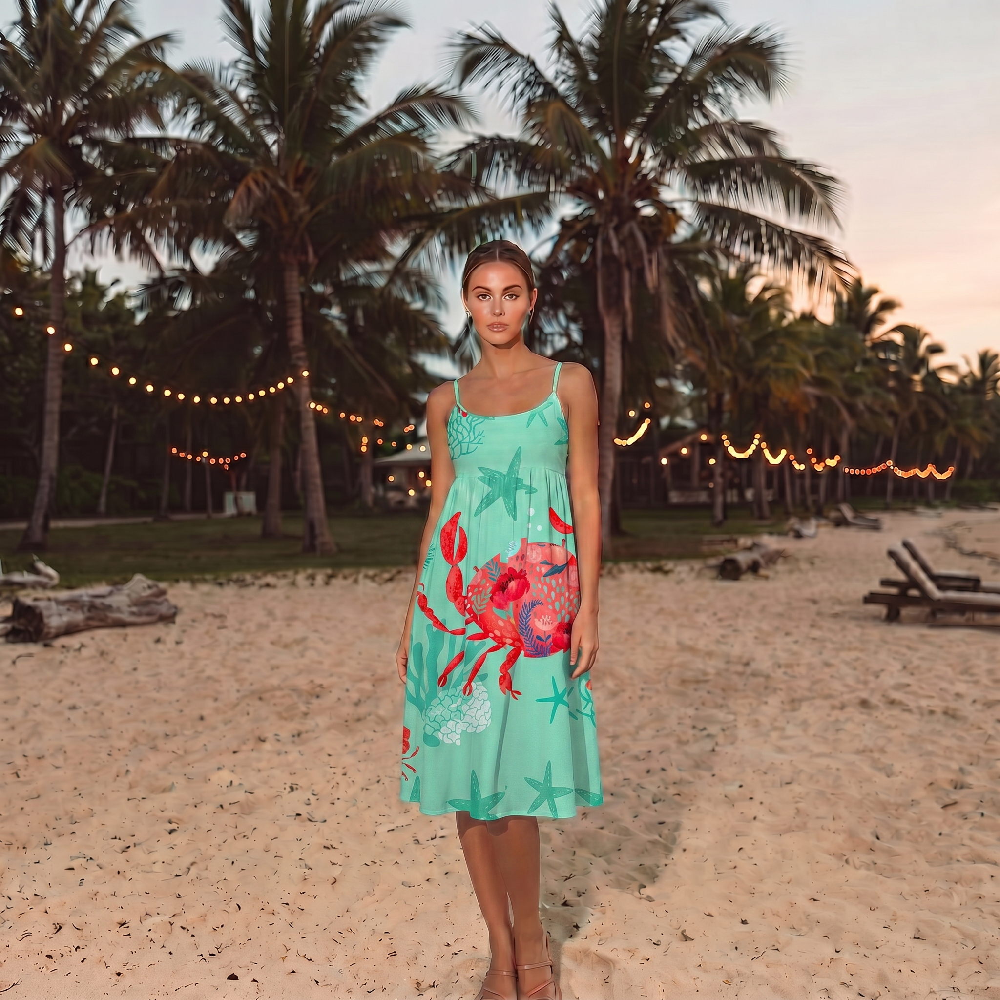 Floral Crab Spaghetti Strap Mini Dress