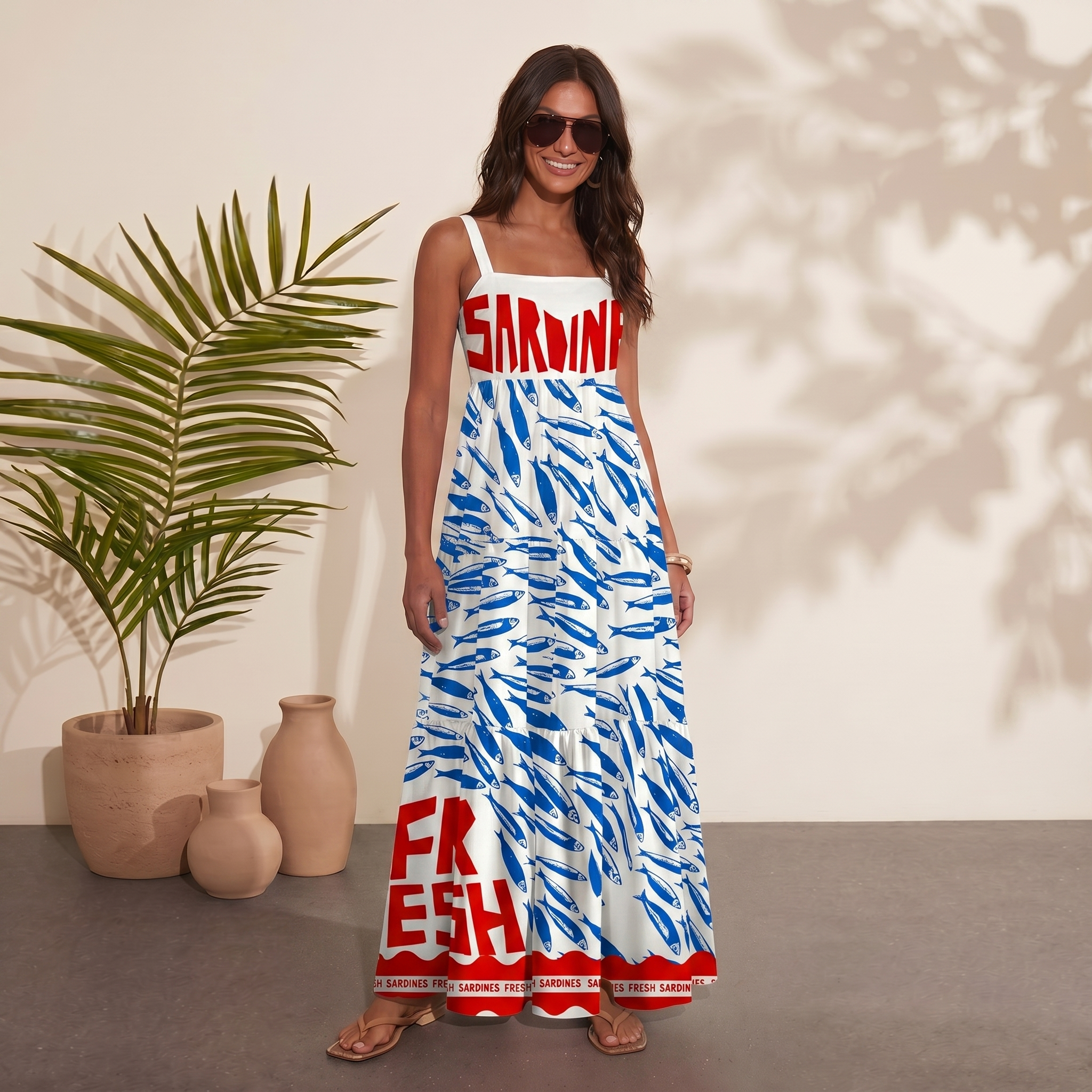 Blue Sardine & Fresh Wide Straps Maxi Dress With Pockets