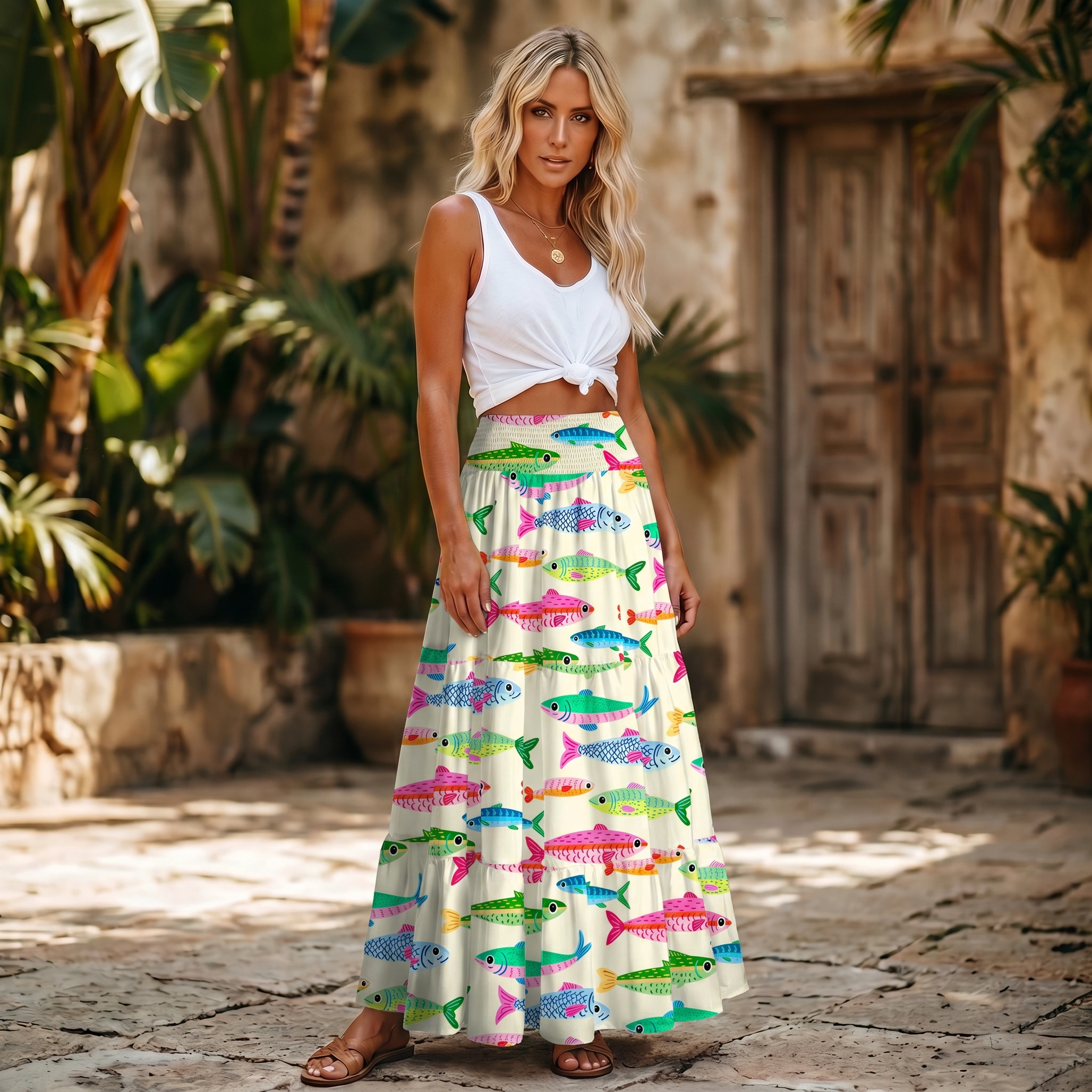 Bright Sardine Maxi Skirt & Strapless Dress  