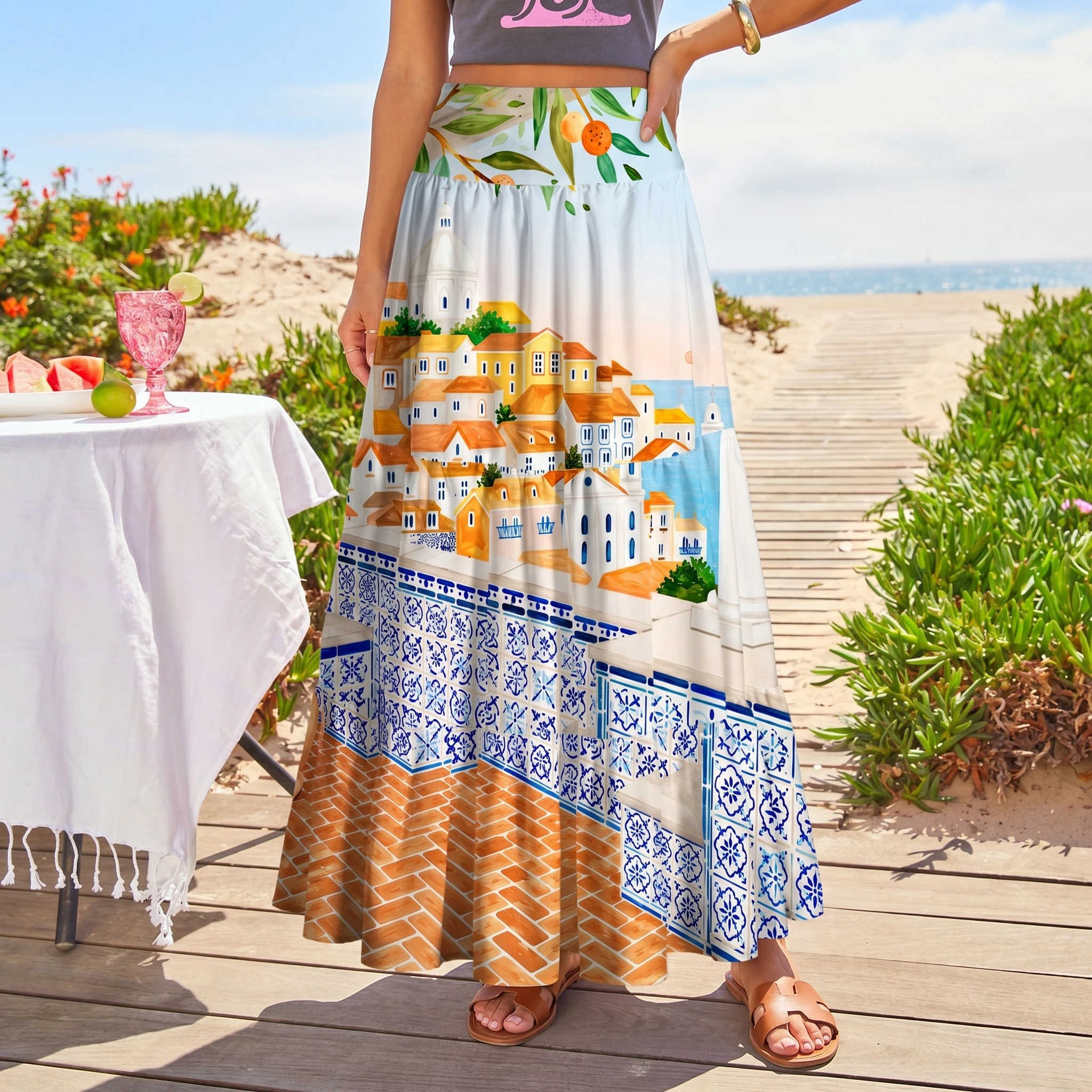 Lisbon Cityscape Maxi Skirt & Strapless Dress  
