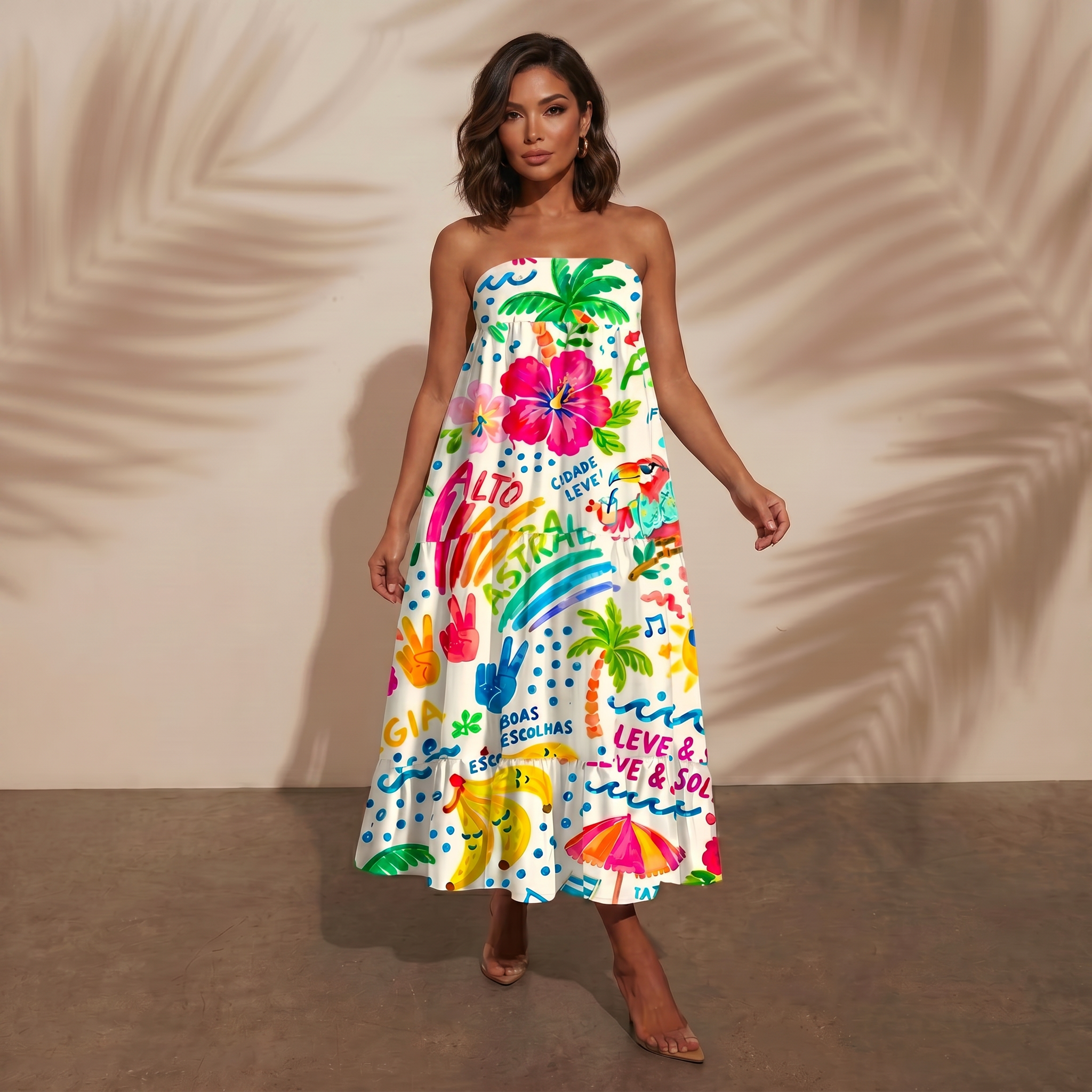 Rainbow Escape Print Maxi Skirt & Strapless Dress  