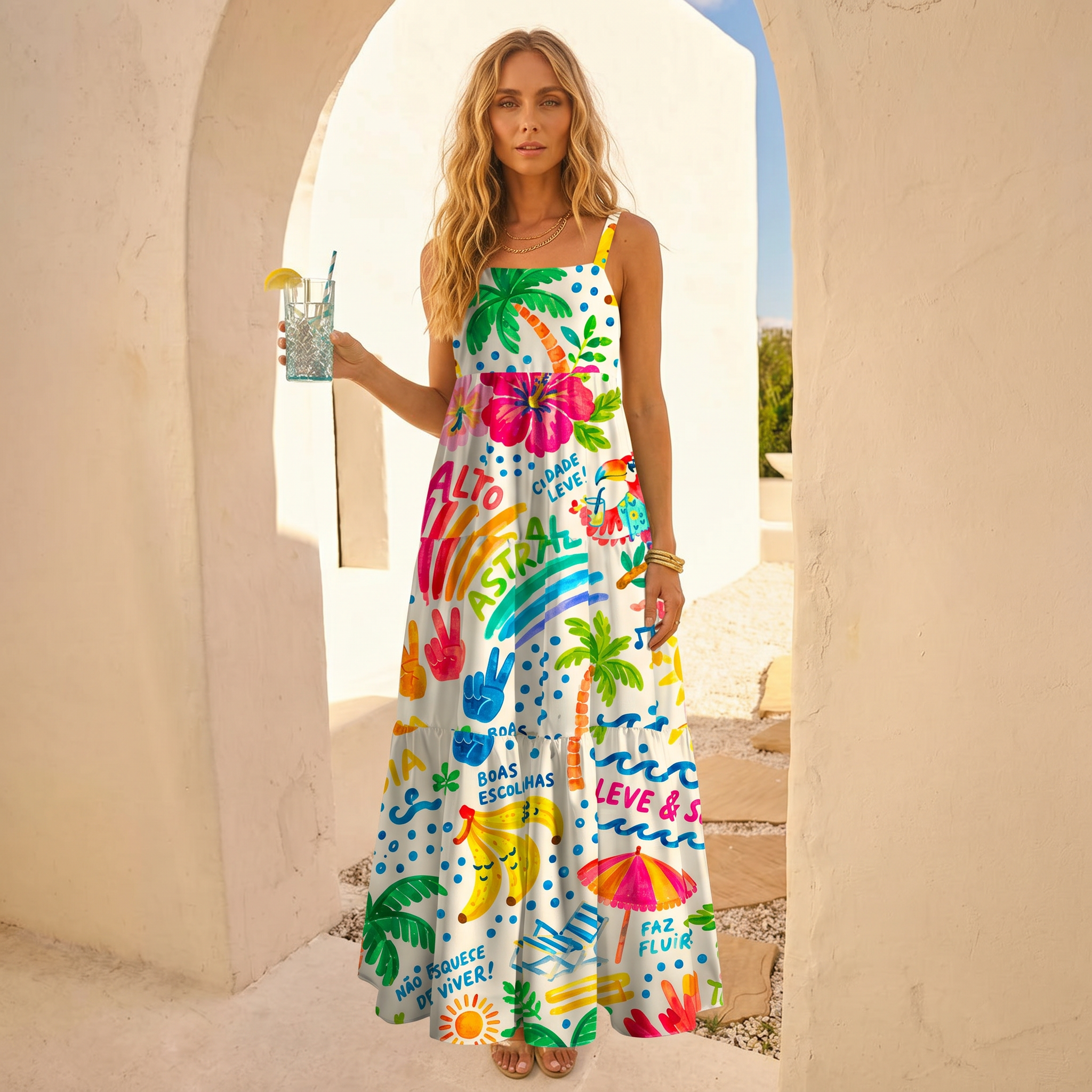 Rainbow Escape Wide Straps Maxi Dress With Pockets